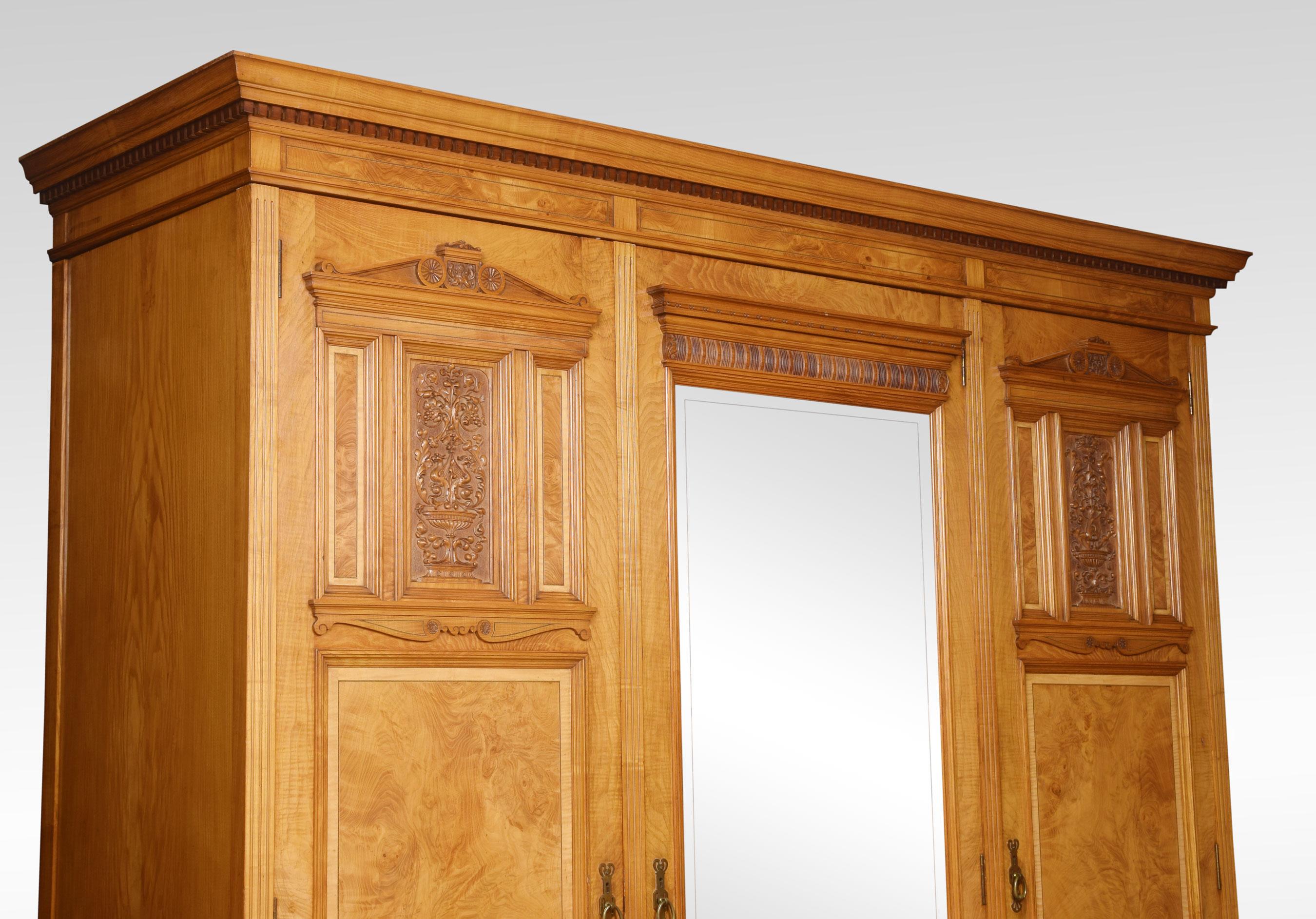 19th Century Maple and Co Three-Door Wardrobe