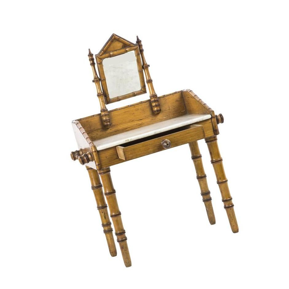 Aesthetic Movement Maple and Faux Bamboo Marble-Top Doll's Wash Stand Furniture, France