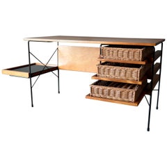 Vintage Maple and Iron Desk by Dorothy Schindele for Modern Color, circa 1950