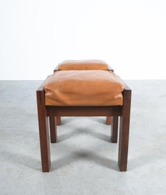 Maple and Leather Midcentury Wood Stools, Italy, 1950