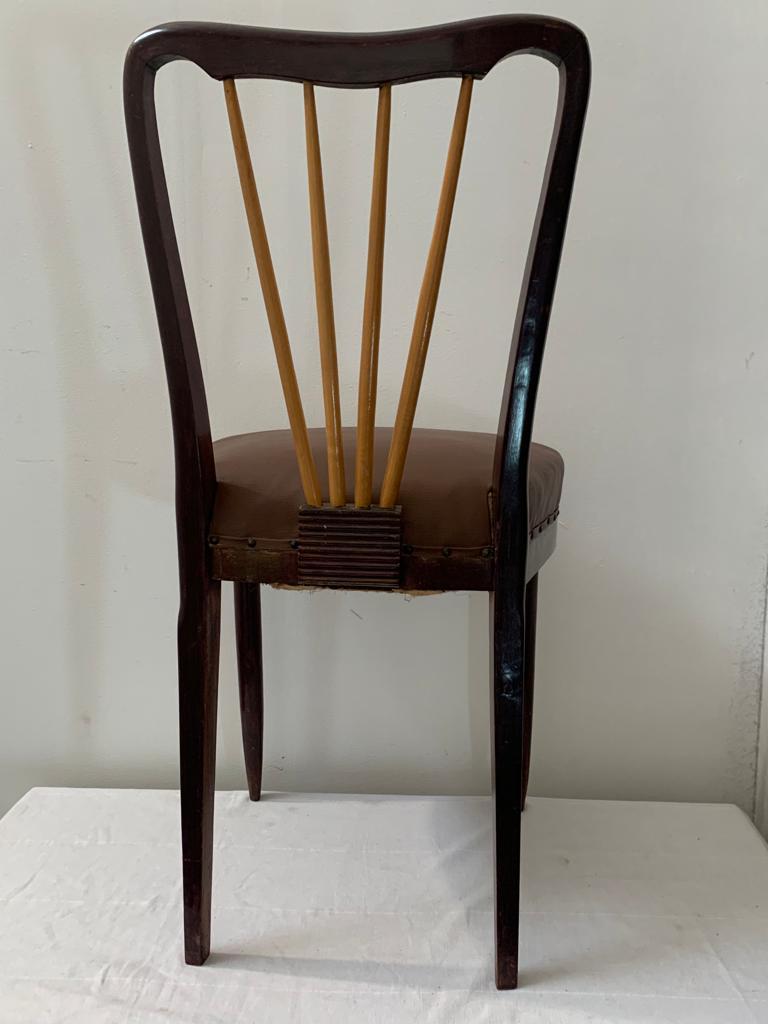 Maple and Rosewood and Leather Chairs by Paolo Buffa, 1940s, Set of 6 4