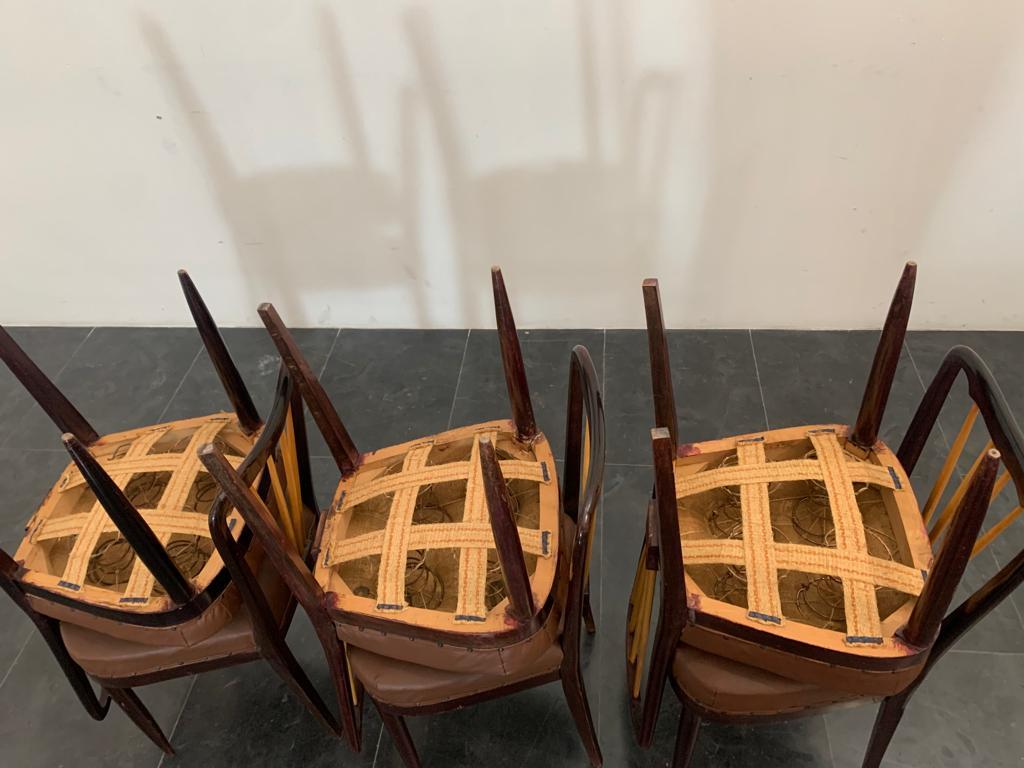 Maple and Rosewood and Leather Chairs by Paolo Buffa, 1940s, Set of 6 8