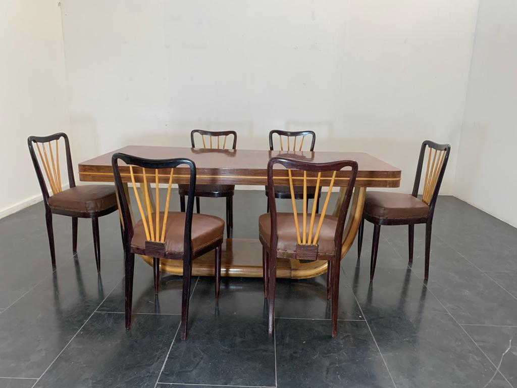 Maple and Rosewood and Leather Chairs by Paolo Buffa, 1940s, Set of 6 9