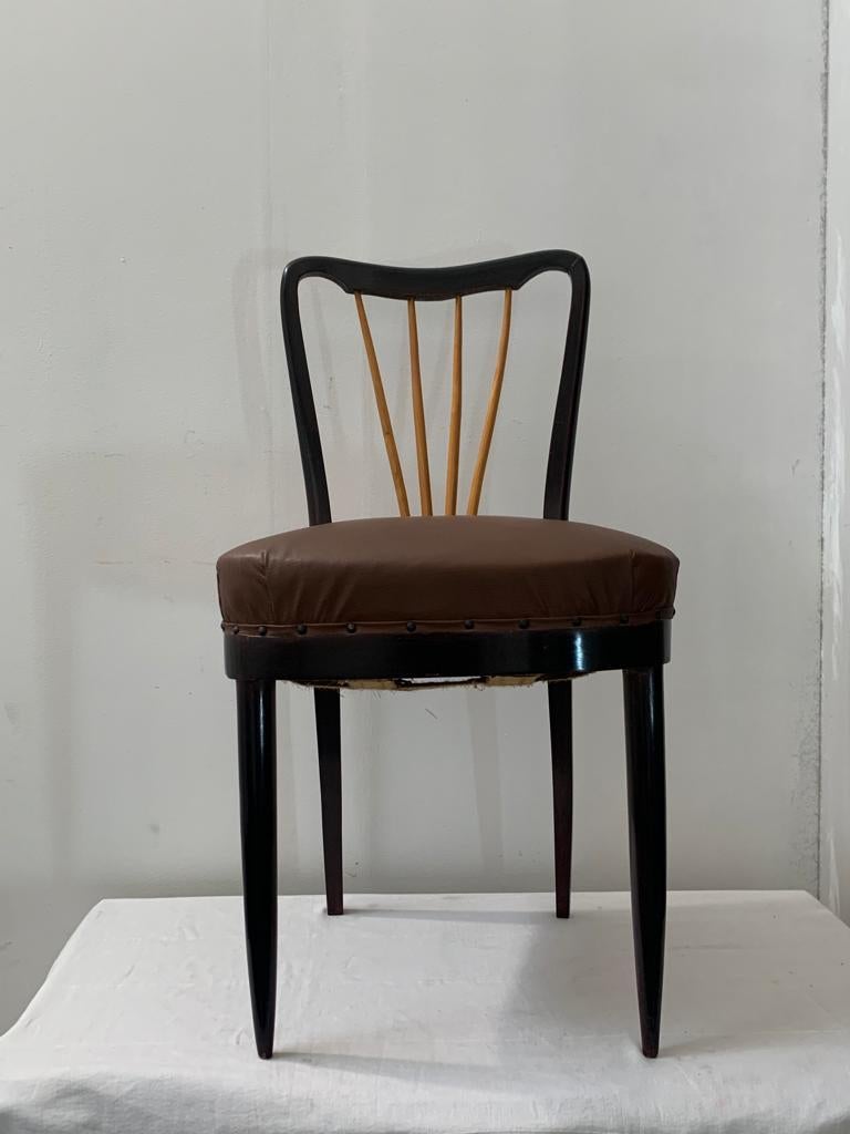Maple and Rosewood and Leather Chairs by Paolo Buffa, 1940s, Set of 6 1