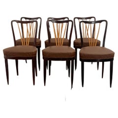 Maple and Rosewood and Leather Chairs by Paolo Buffa, 1940s, Set of 6