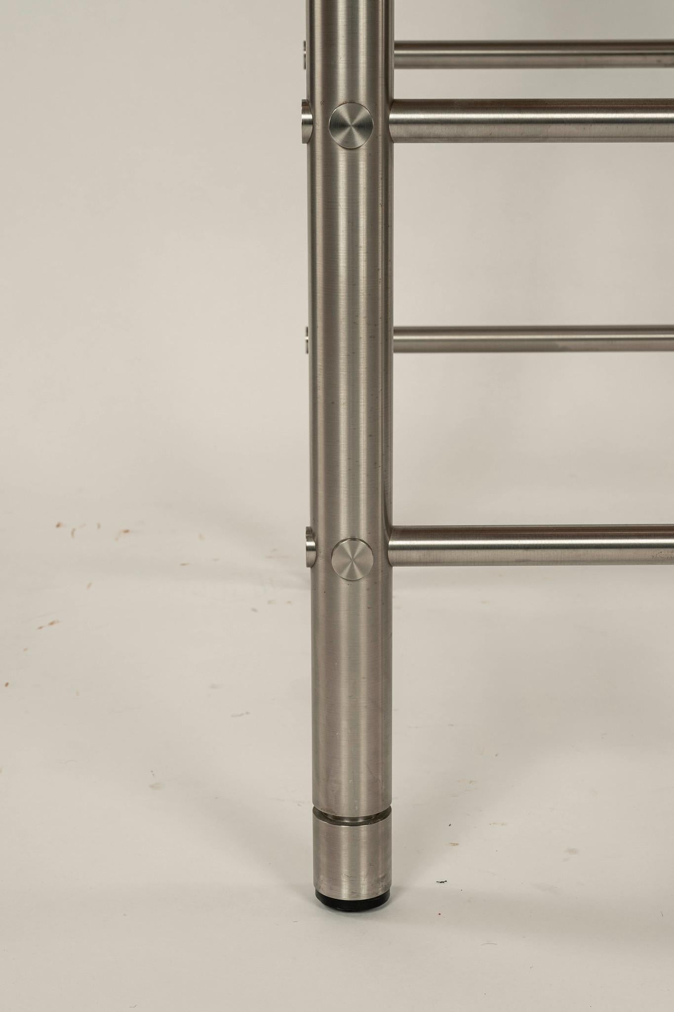 Stainless Steel Maple and Steel Deco Style Bar Stool For Sale