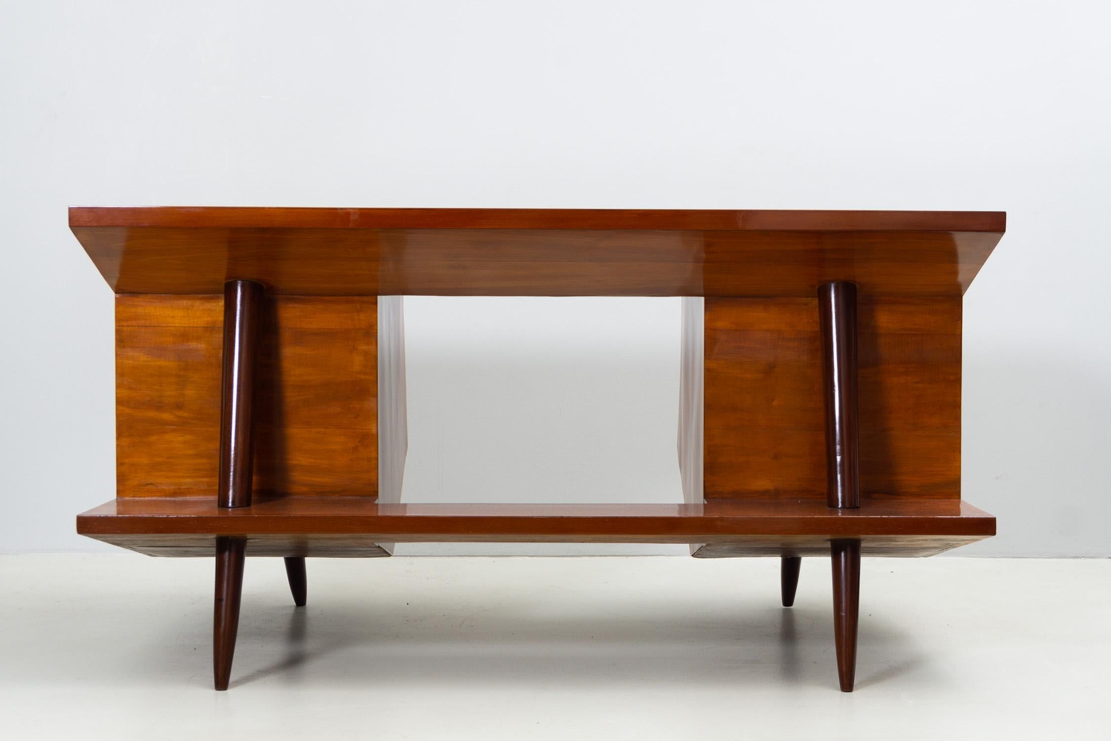 Modern Maple and Walnut Desk with Drawers by Luigi Claudio Olivieri, 1950