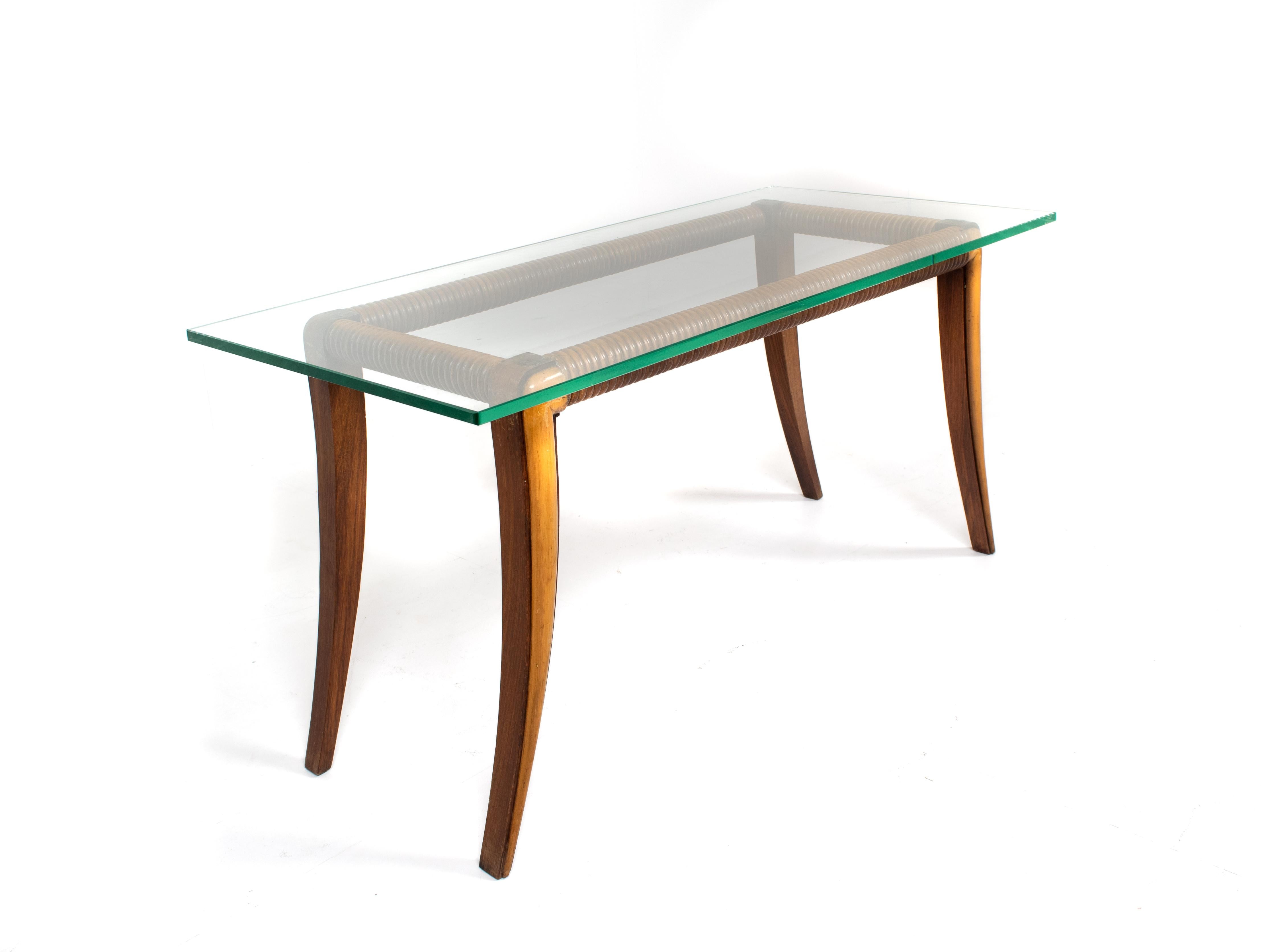 Couchtisch aus Ahorn und Holz von Osvaldo Borsani, Italien, 1940er Jahre (Glas) im Angebot