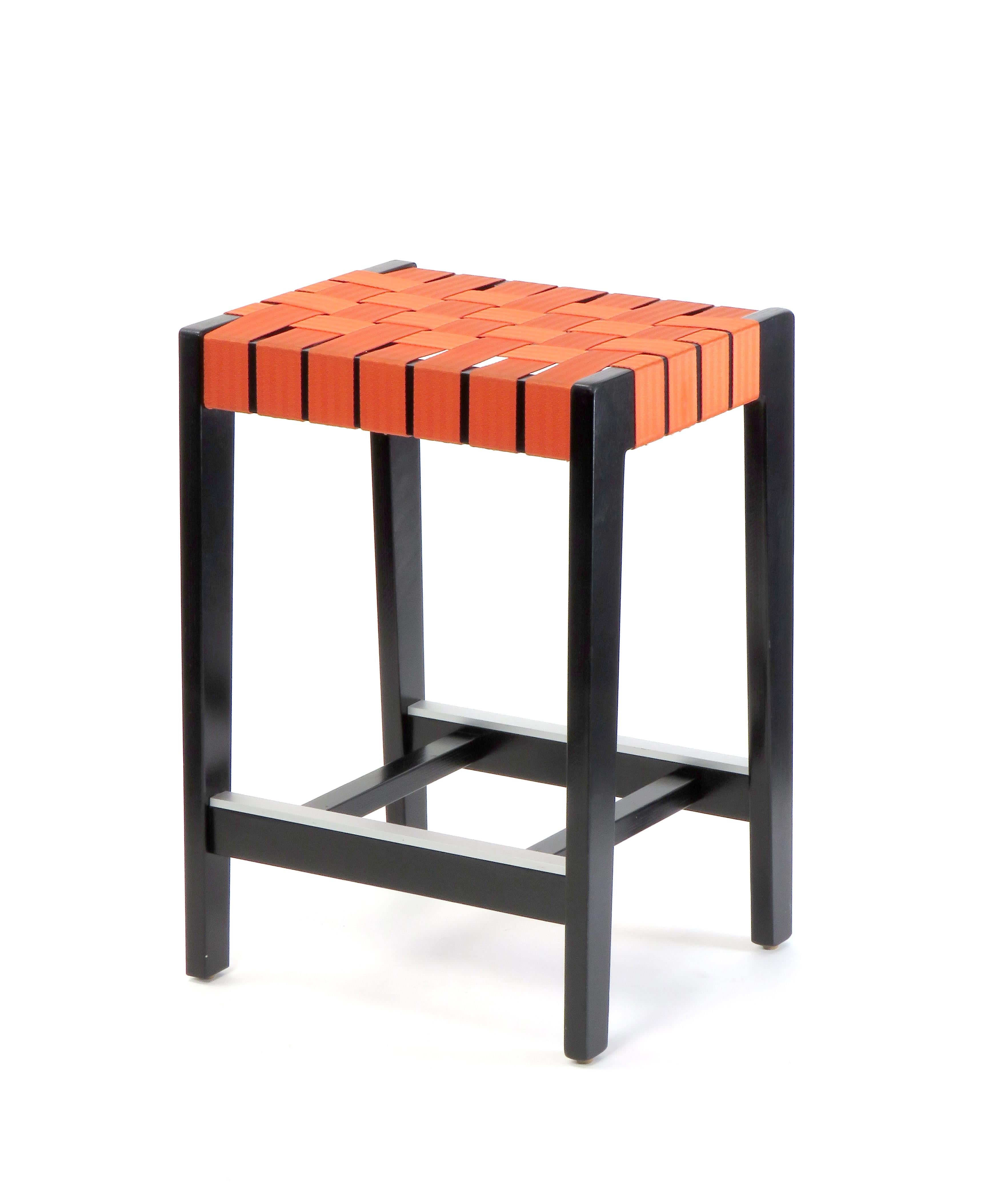 Maple Black Finish Bar Stool with Orange Woven Seat Made in USA by Peter Danko (Moderne) im Angebot