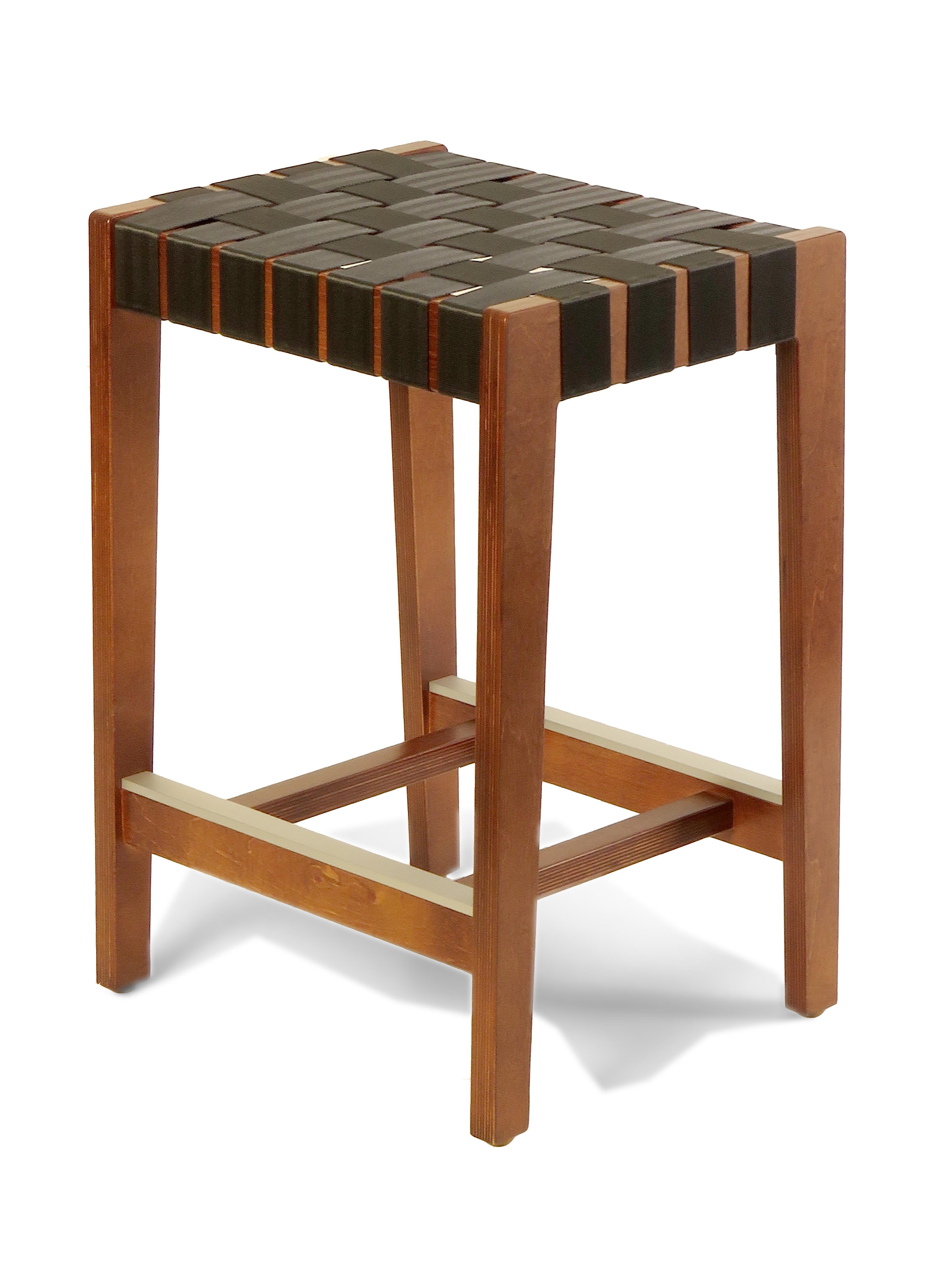 Maple Black Finish Bar Stool with Orange Woven Seat Made in USA by Peter Danko im Angebot 1