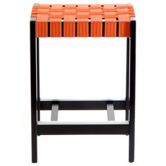 Maple Black Finish Bar Stool with Orange Woven Seat Made in USA by Peter Danko