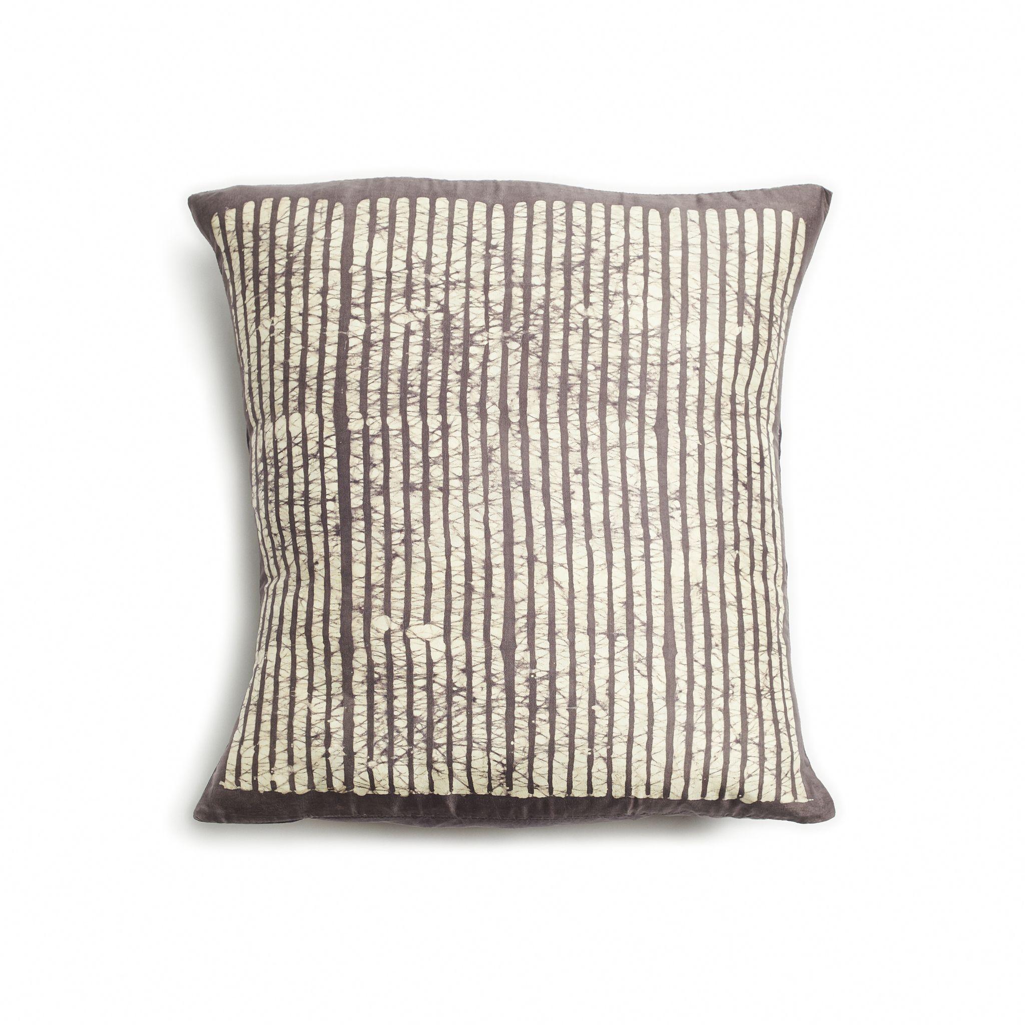 Modern Maple Black Silk Pillow In Stripes Motifs Handcrafted By Artisans  For Sale