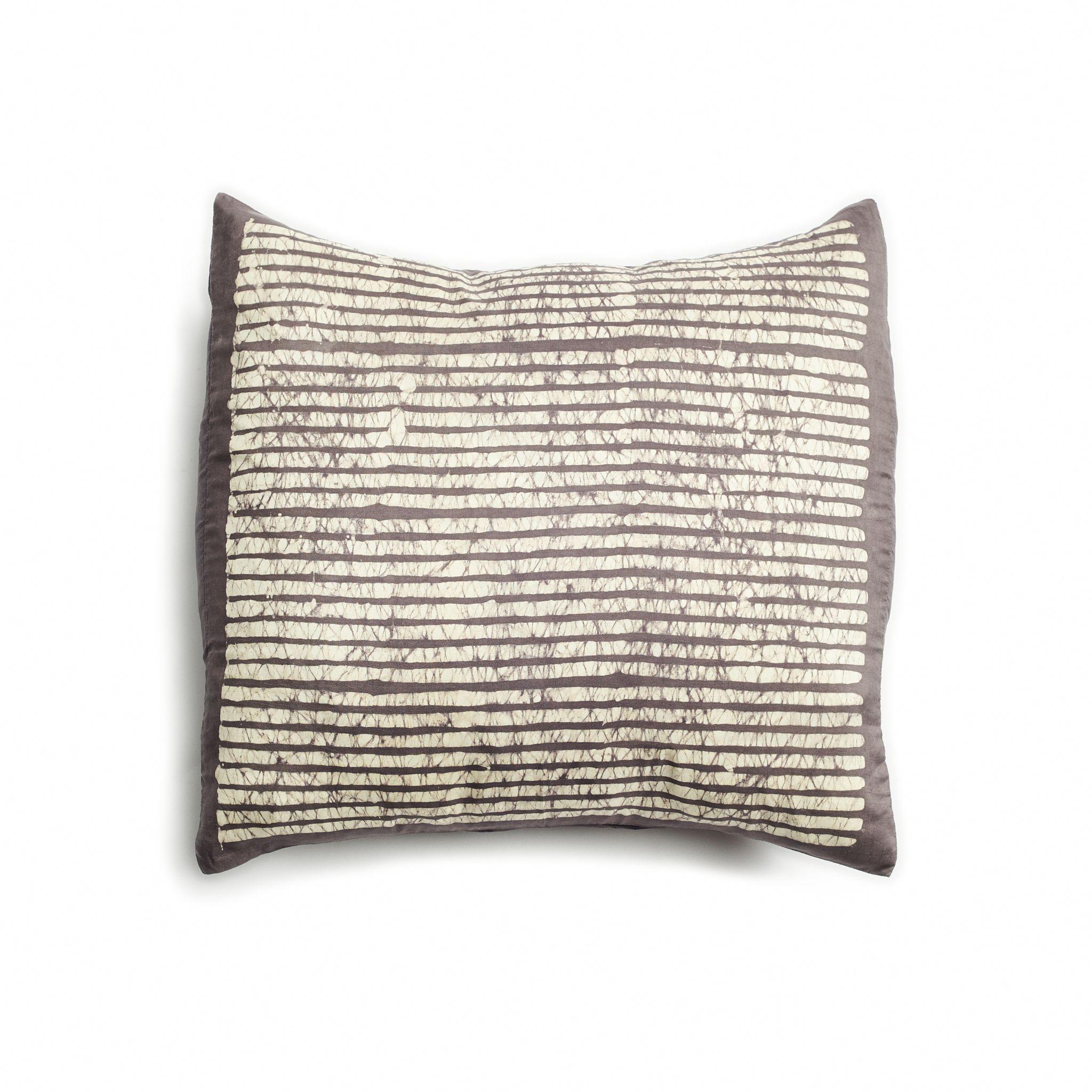 Indian Maple Black Silk Pillow In Stripes Motifs Handcrafted By Artisans  For Sale