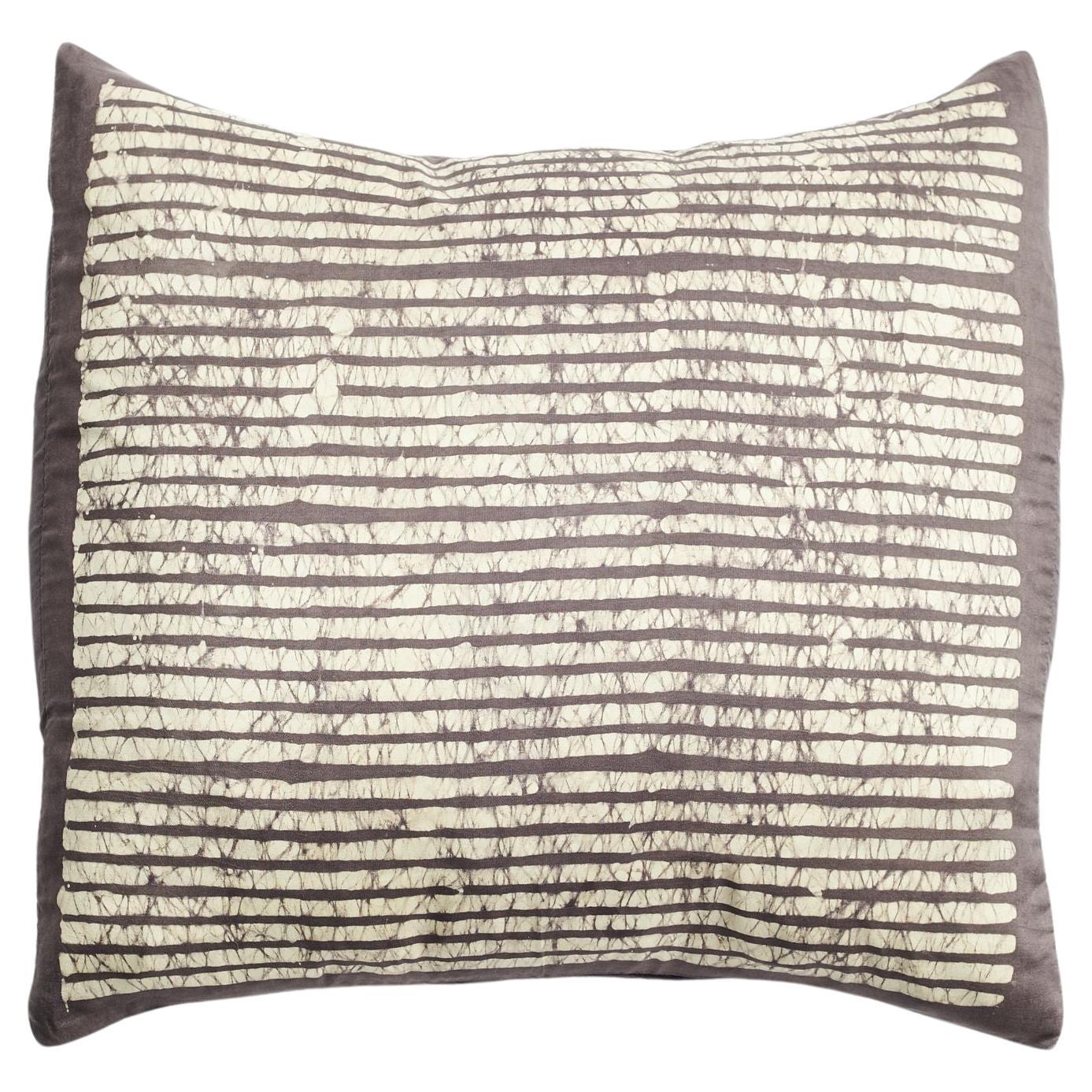 Maple Black Silk Pillow In Stripes Motifs Handcrafted By Artisans  For Sale