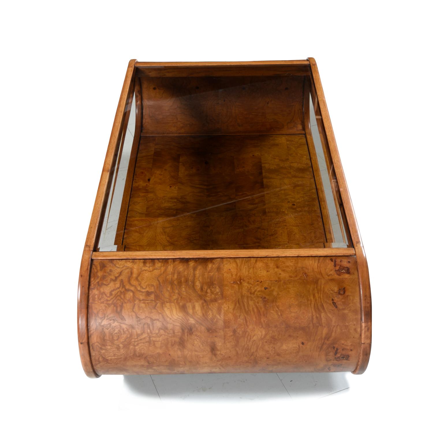 Late 20th Century Maple Burl Coffee Table with Beveled Smoked Glass, circa 1970s