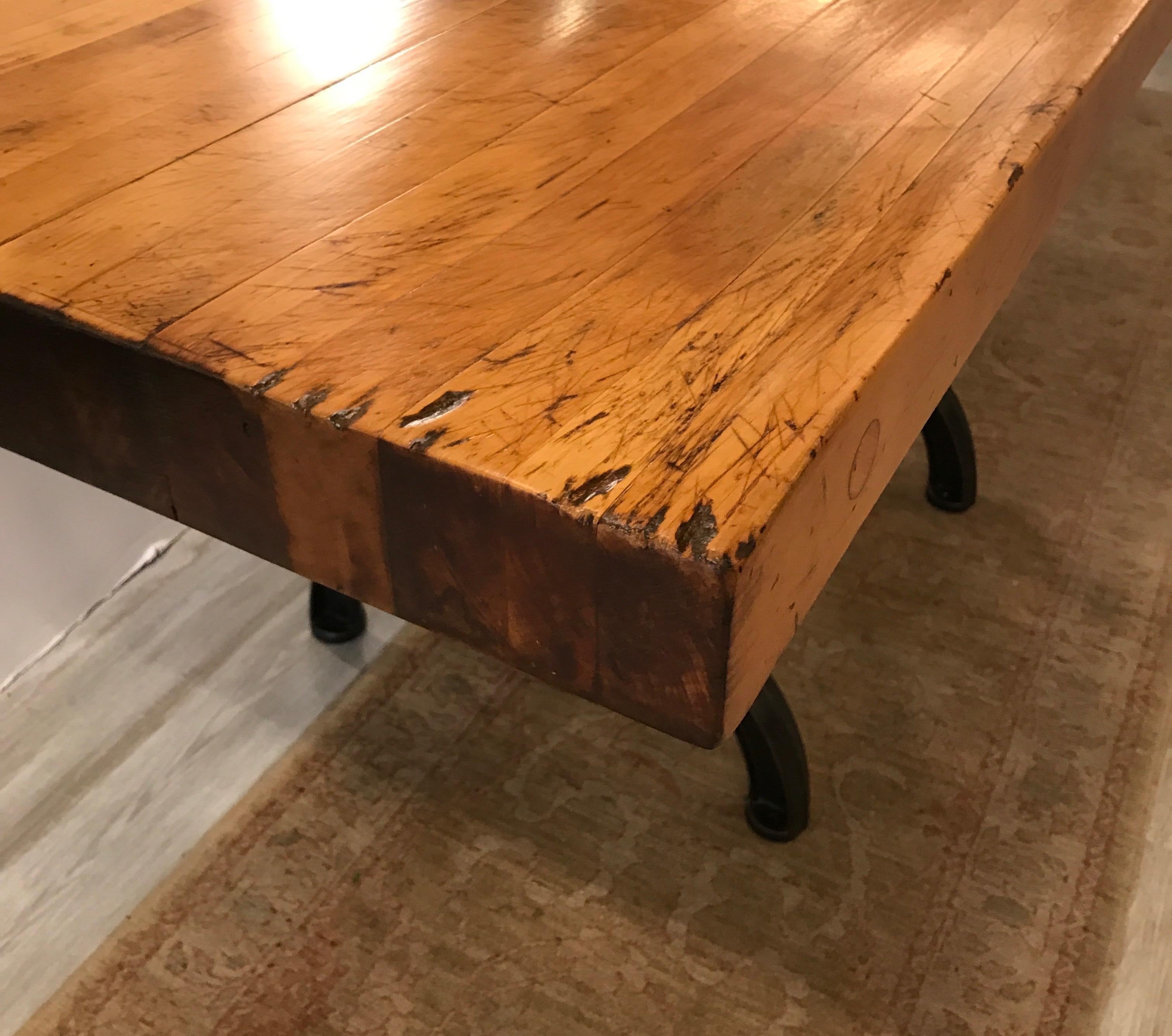 Maple Butcher Block Table Island with and Antique Iron Base 2