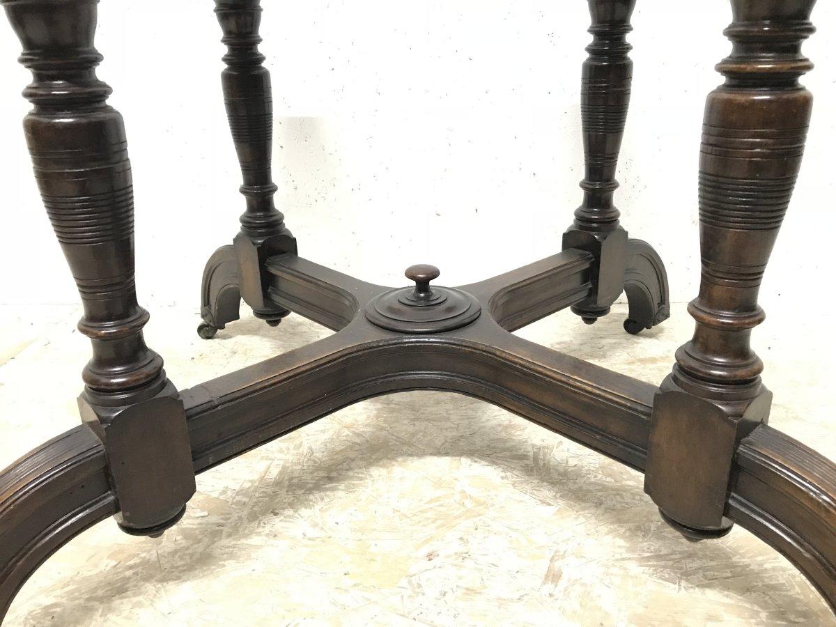 Maple & Co. a Gothic Revival Oak Leather Top Writing Table on Decorative Castors For Sale 8