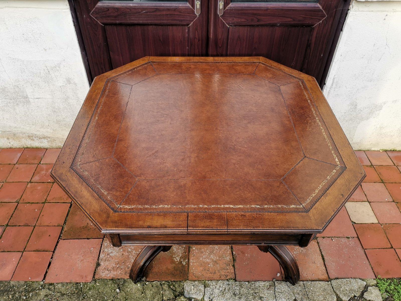 Maple & Co. a Gothic Revival Oak Leather Top Writing Table on Decorative Castors For Sale 2