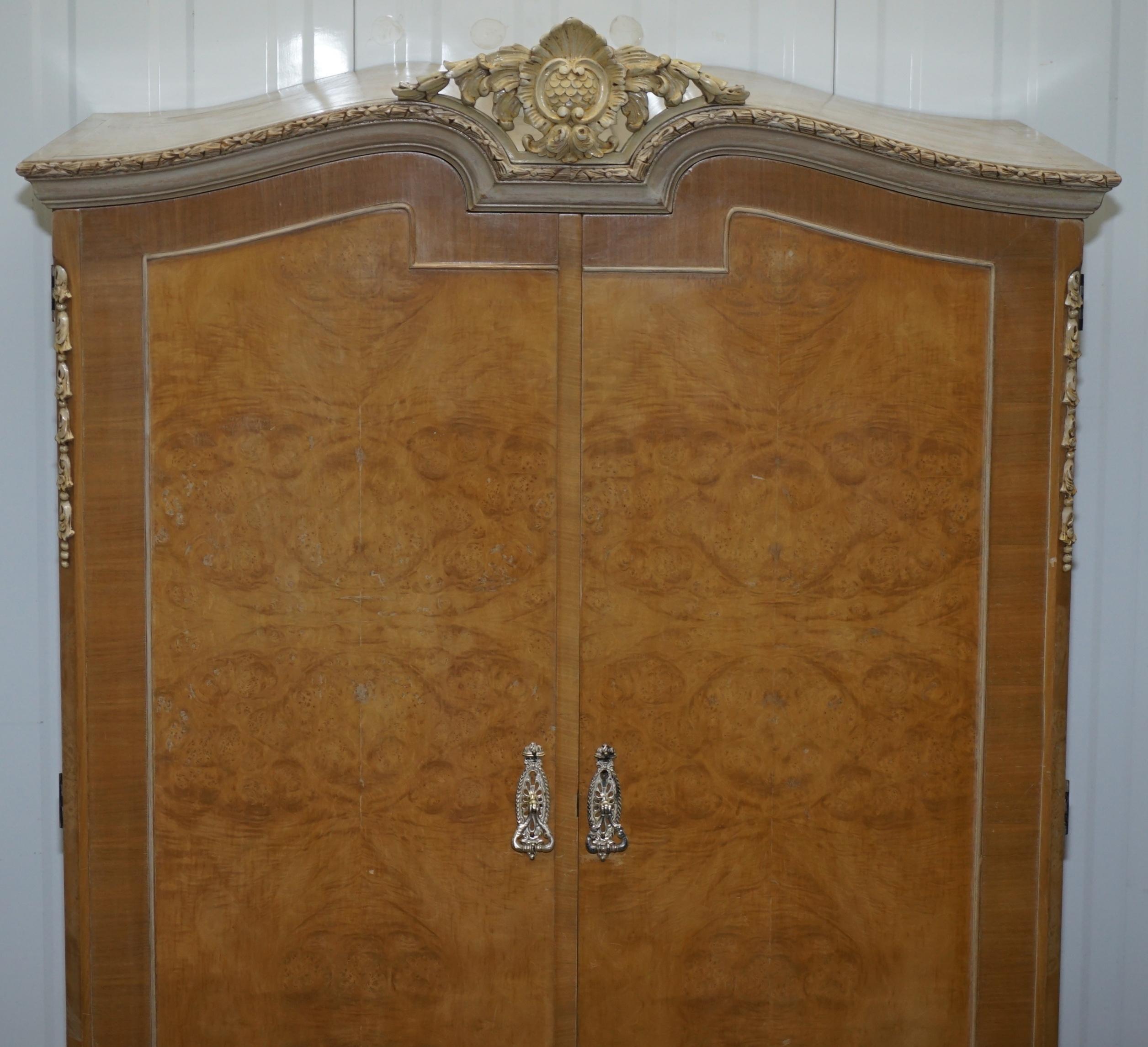 Hand-Crafted Maple & Co Art Deco 1930s Burr Walnut Single Wardrobe Part of a Large Suite