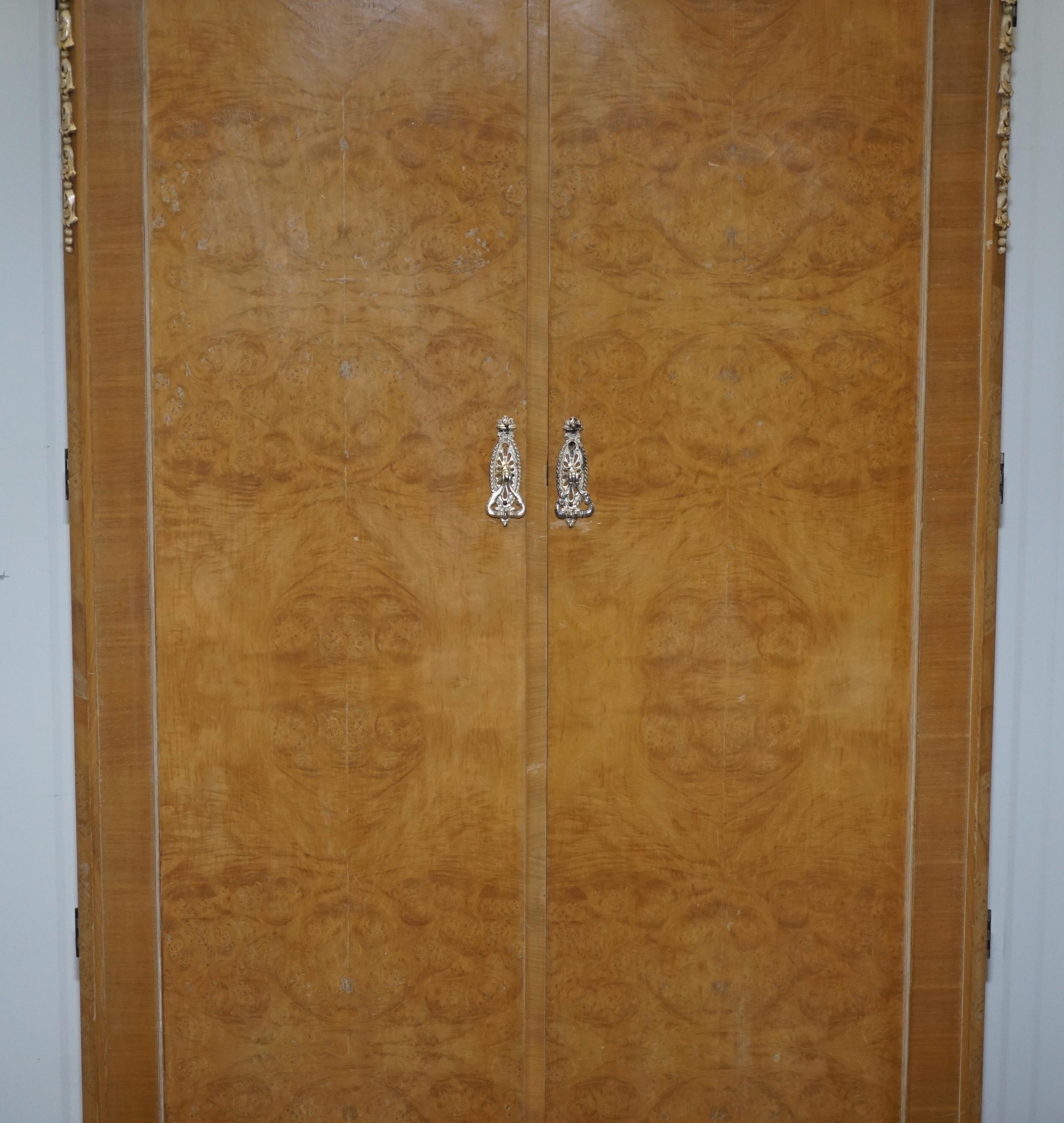 Mid-20th Century Maple & Co Art Deco 1930s Burr Walnut Single Wardrobe Part of a Large Suite