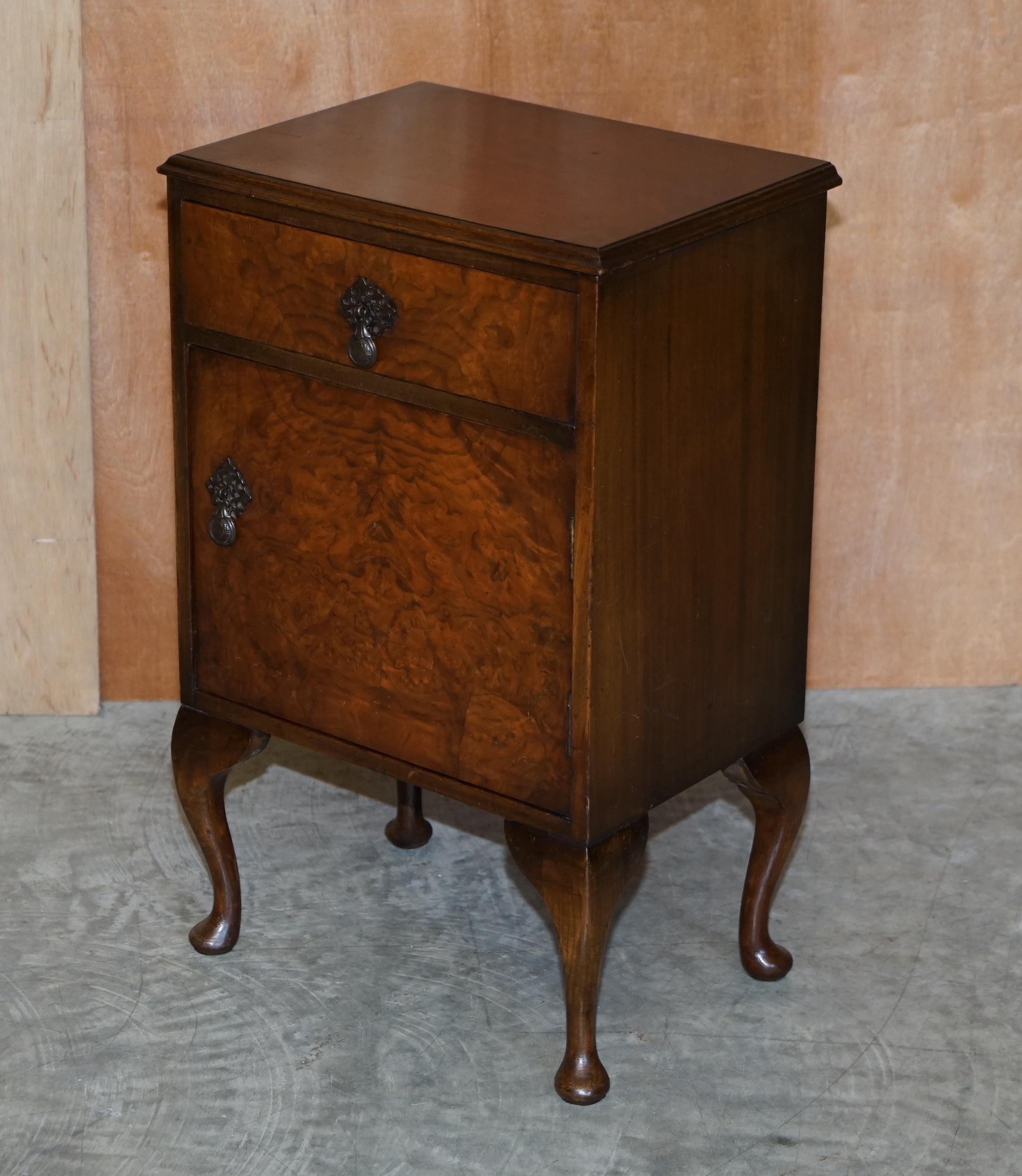 Art Deco Maple & Co Burr Walnut Bedside or Side End Lamp Wine Table Part of a Large Suite For Sale