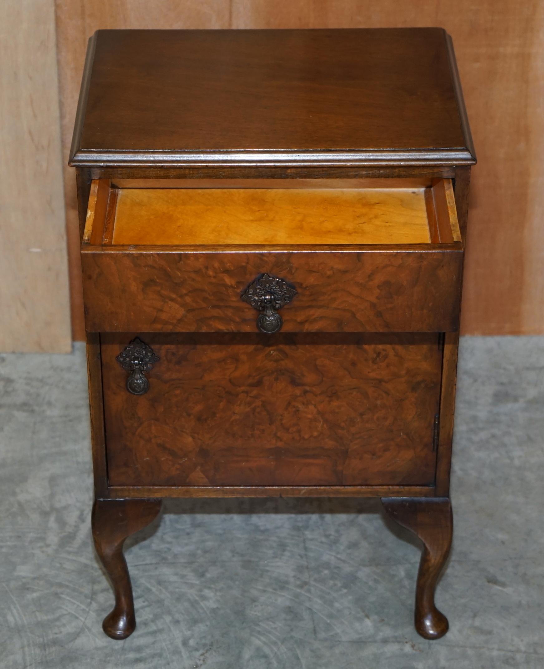 Maple & Co Burr Walnut Bedside or Side End Lamp Wine Table Part of a Large Suite For Sale 1