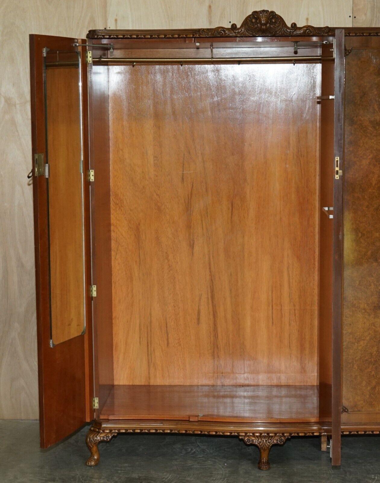 Maple & Co circa 1880 Burr Walnut Triple Bank Compactum Wardrobe Part of a Suite 5