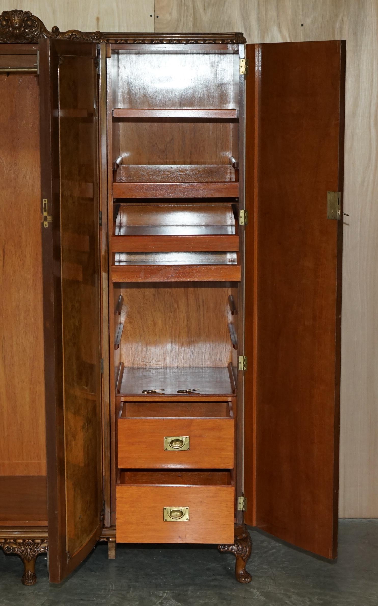 Maple & Co circa 1880 Burr Walnut Triple Bank Compactum Wardrobe Part of a Suite 6