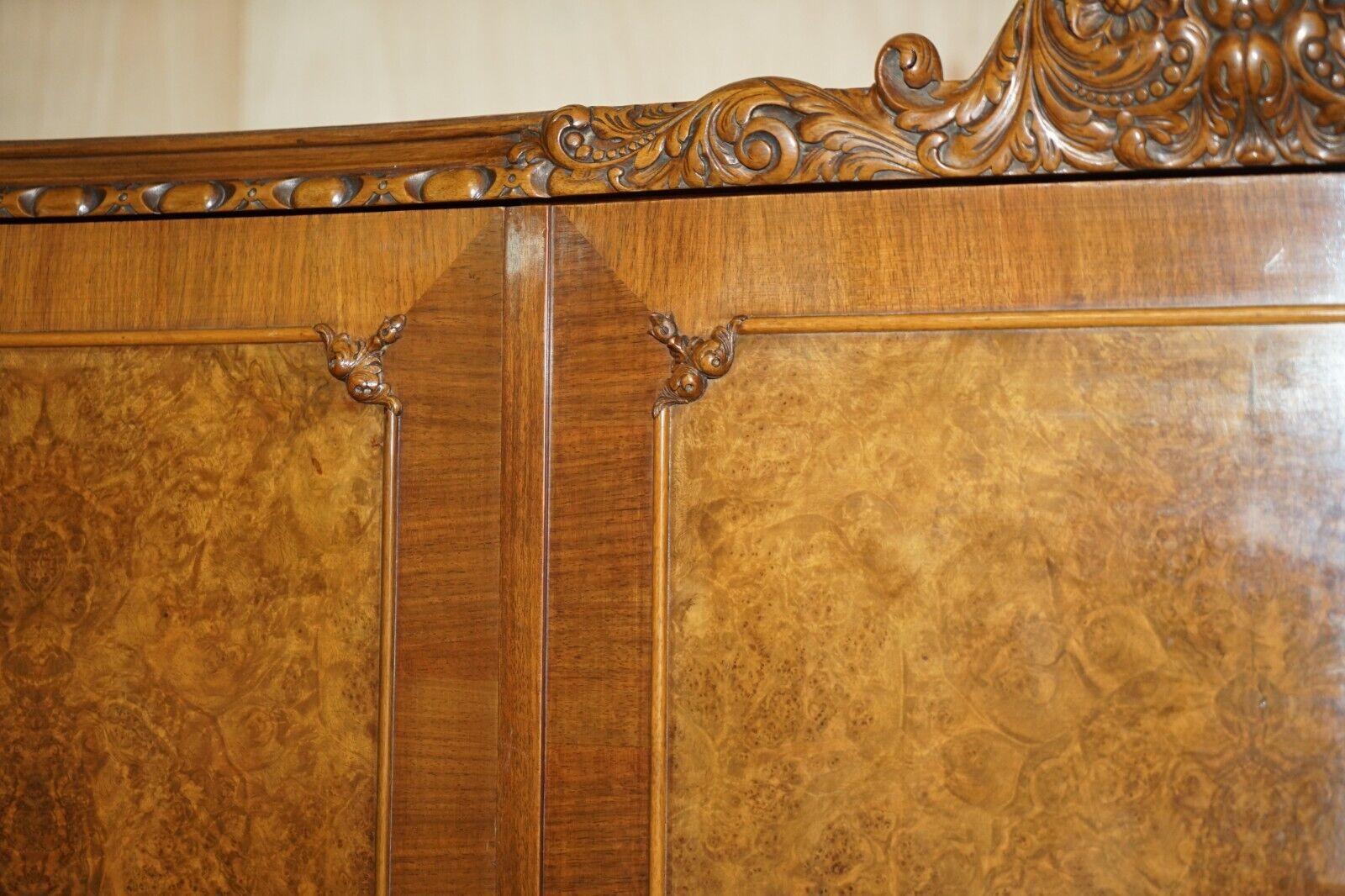 English Maple & Co circa 1880 Burr Walnut Triple Bank Compactum Wardrobe Part of a Suite