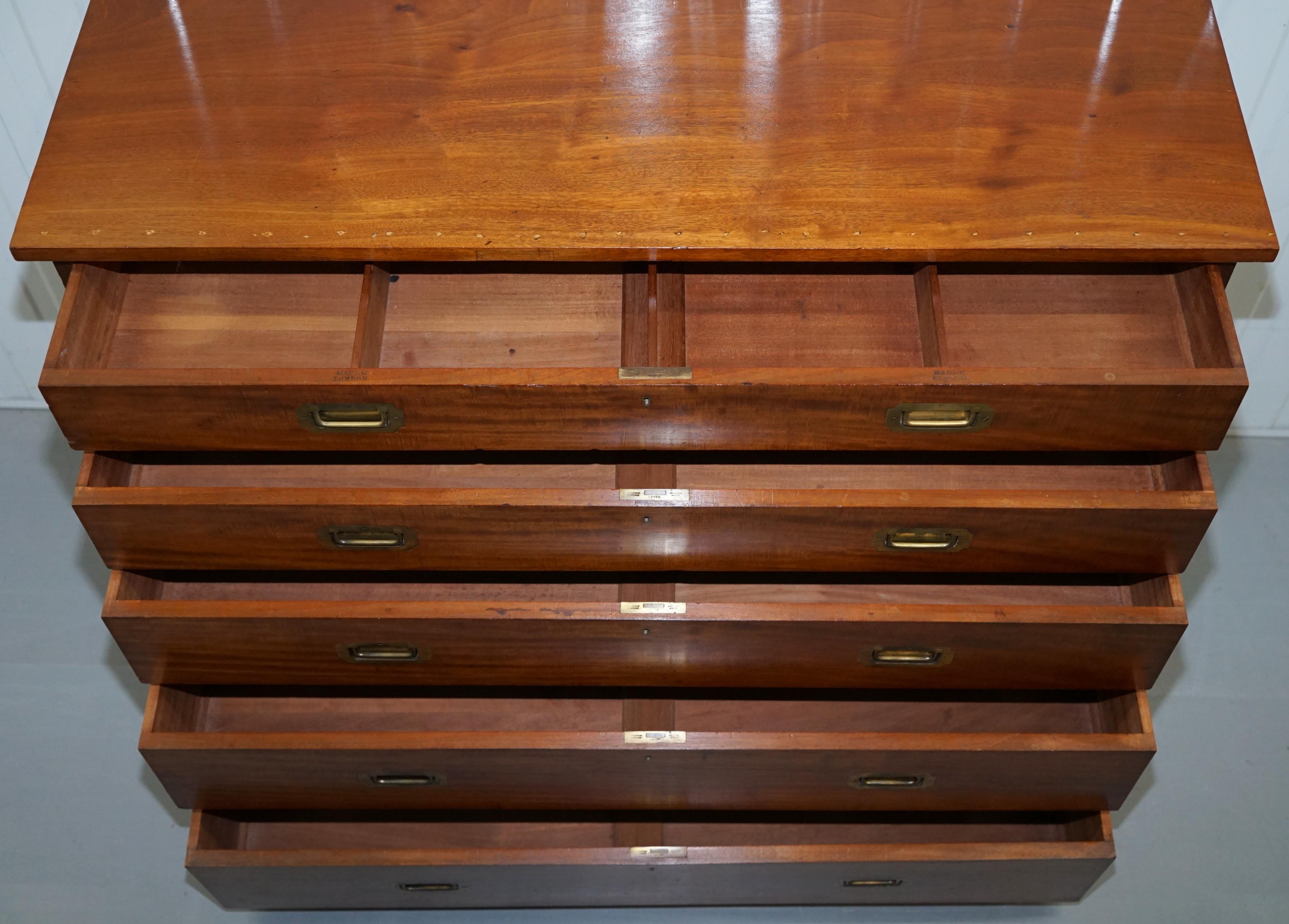 Maple & Co Solid Mahogany Military Officers Campaign Chest of Drawers circa 1880 9