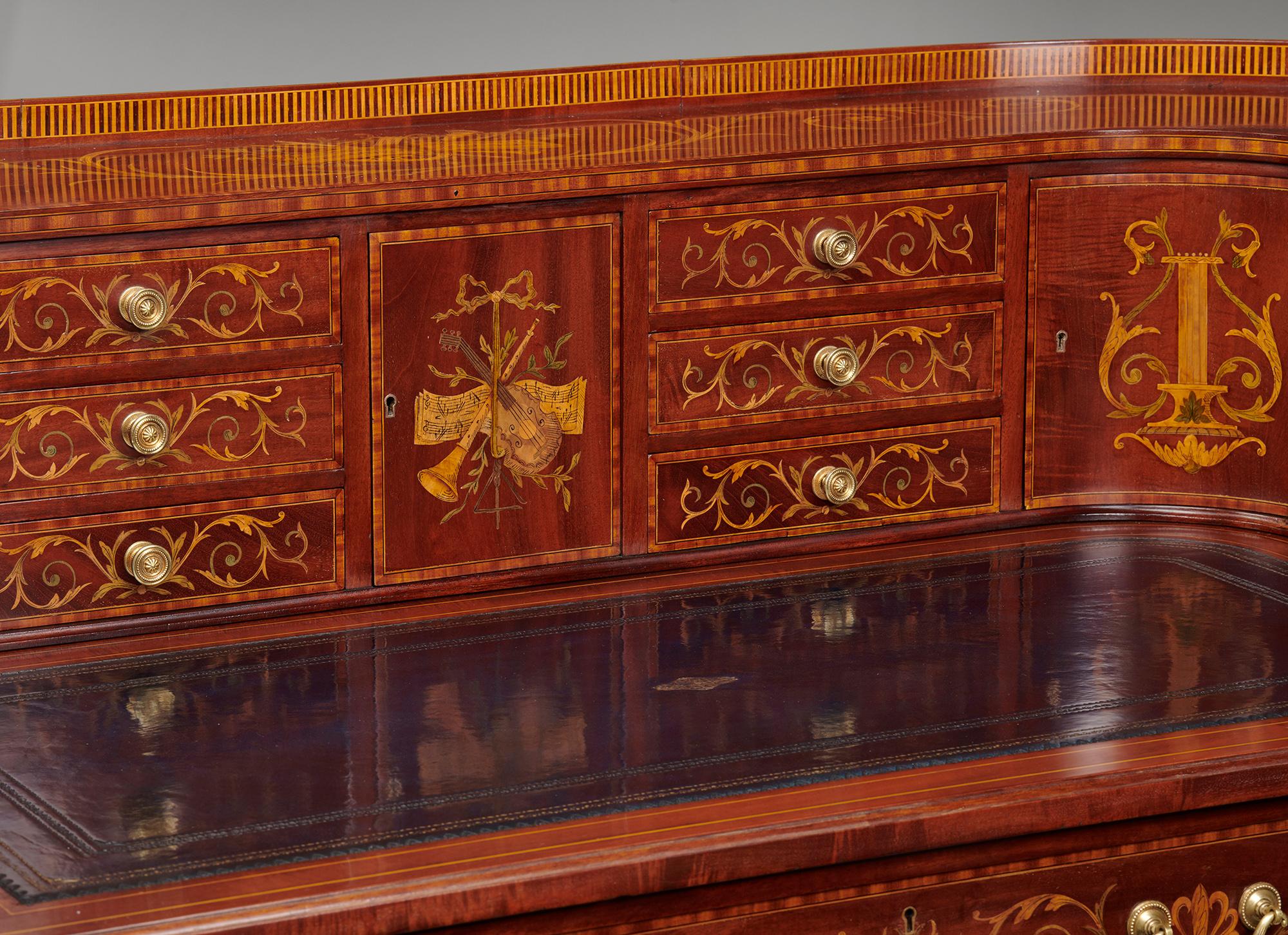 Maple & Co. Mahogany Satinwood and Marquetry Inlaid Victorian Carlton House Desk 3