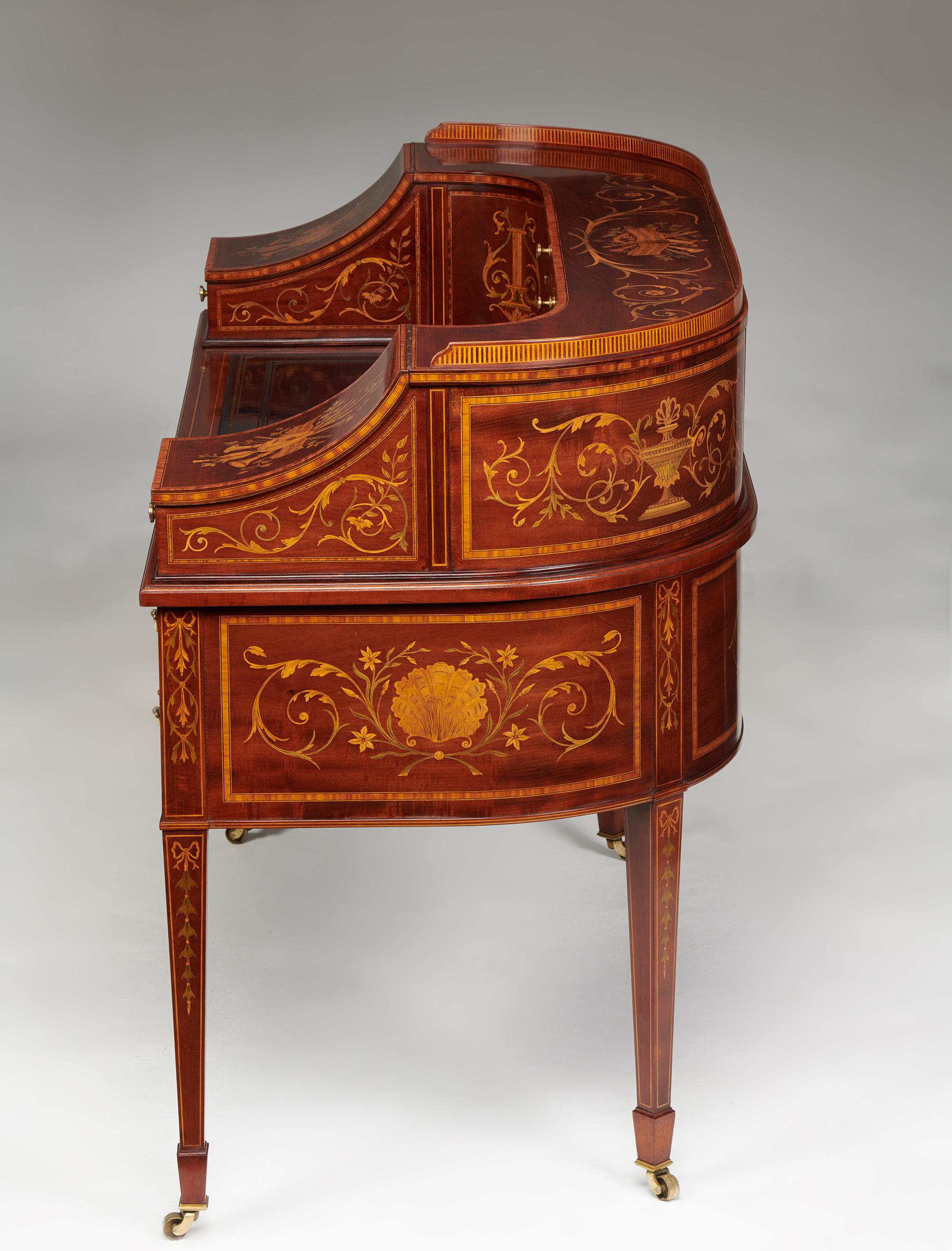 Maple & Co. Mahogany Satinwood and Marquetry Inlaid Victorian Carlton House Desk 8