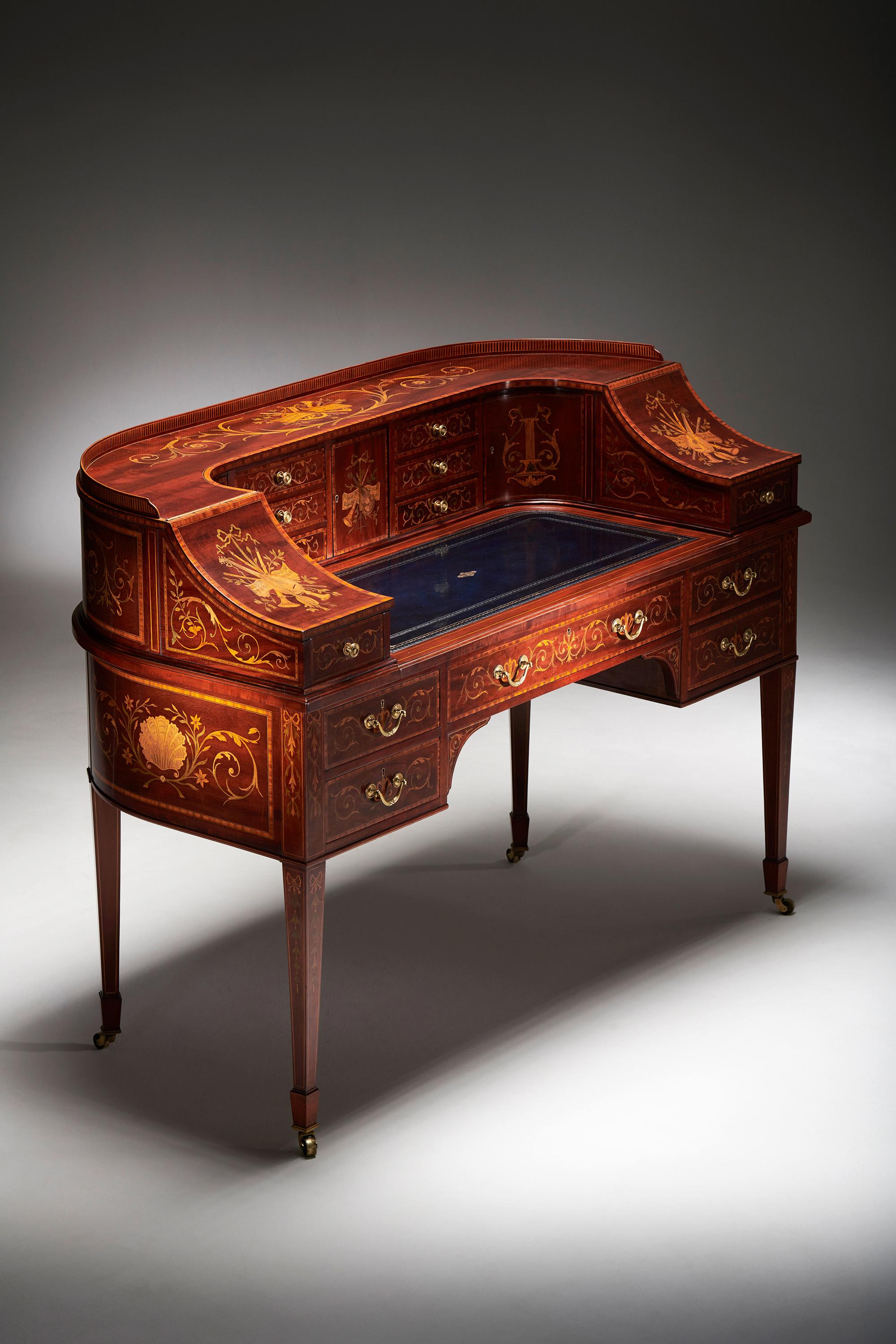 Maple & Co Mahogany, Satinwood and Marquetry Inlaid Victorian Carlton House Desk 11