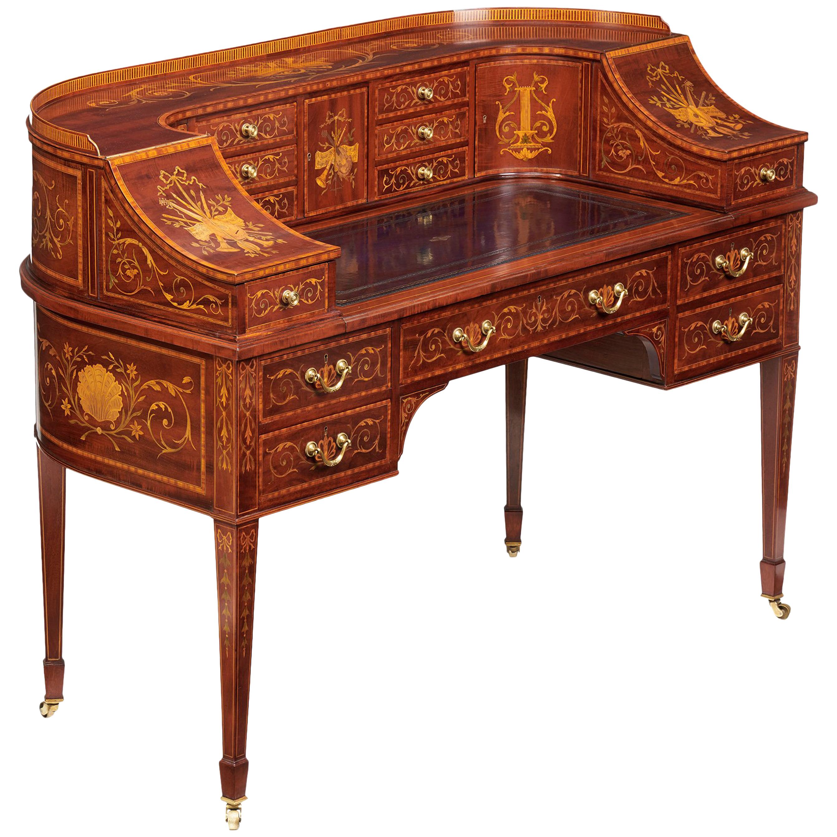 Maple & Co Mahogany, Satinwood and Marquetry Inlaid Victorian Carlton House Desk