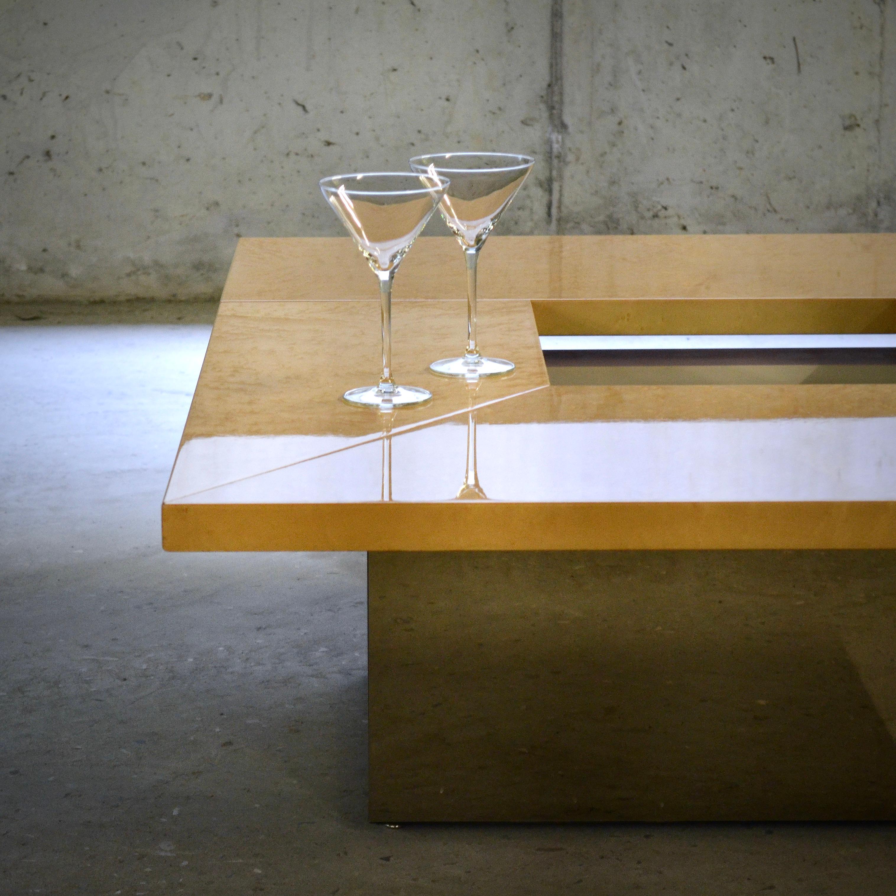Maple coffee table & bar, Paul Michel, France, 1980's For Sale 8