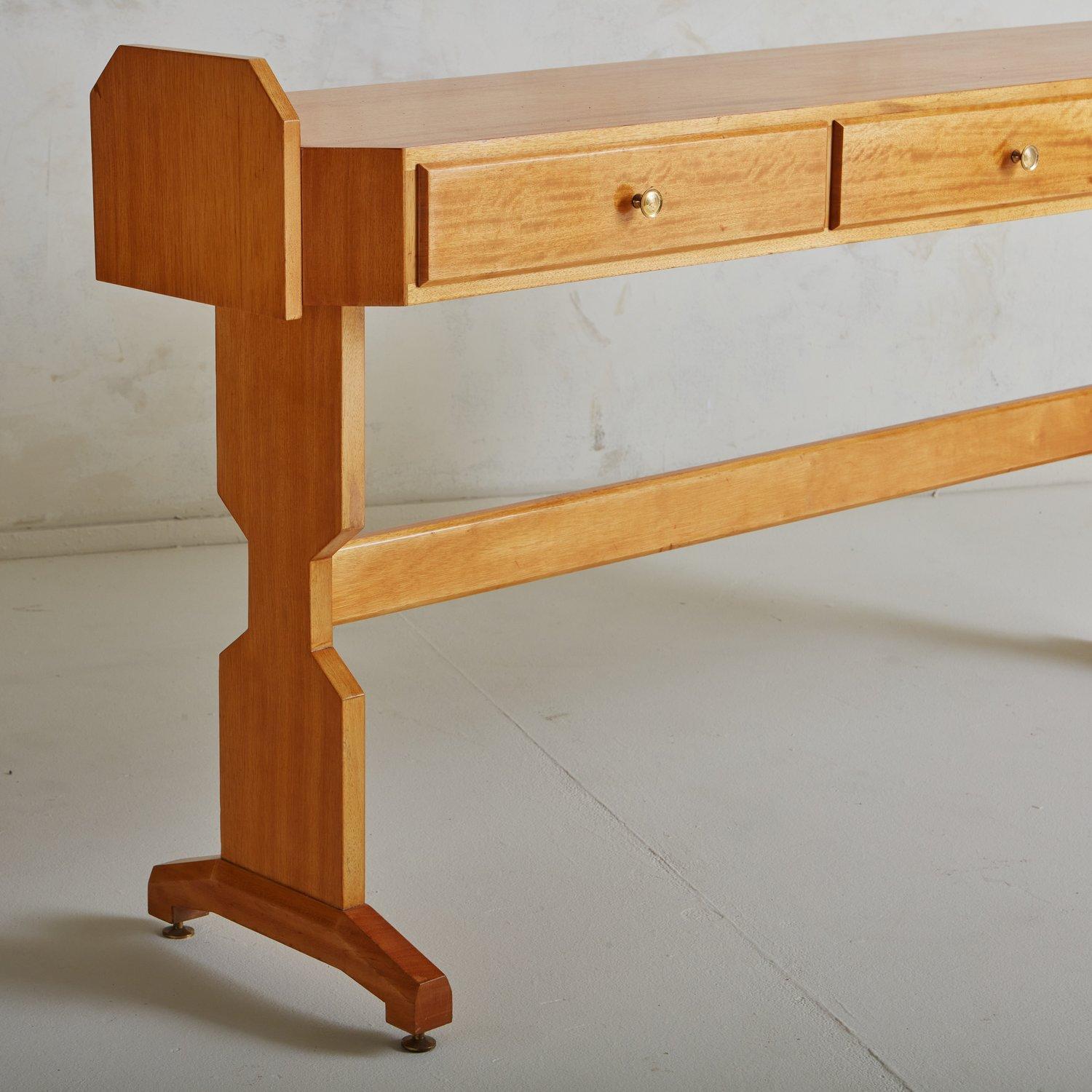 Italian Maple Console Table with Drawers in the Style of Vittorio Dassi, Italy, 1970s