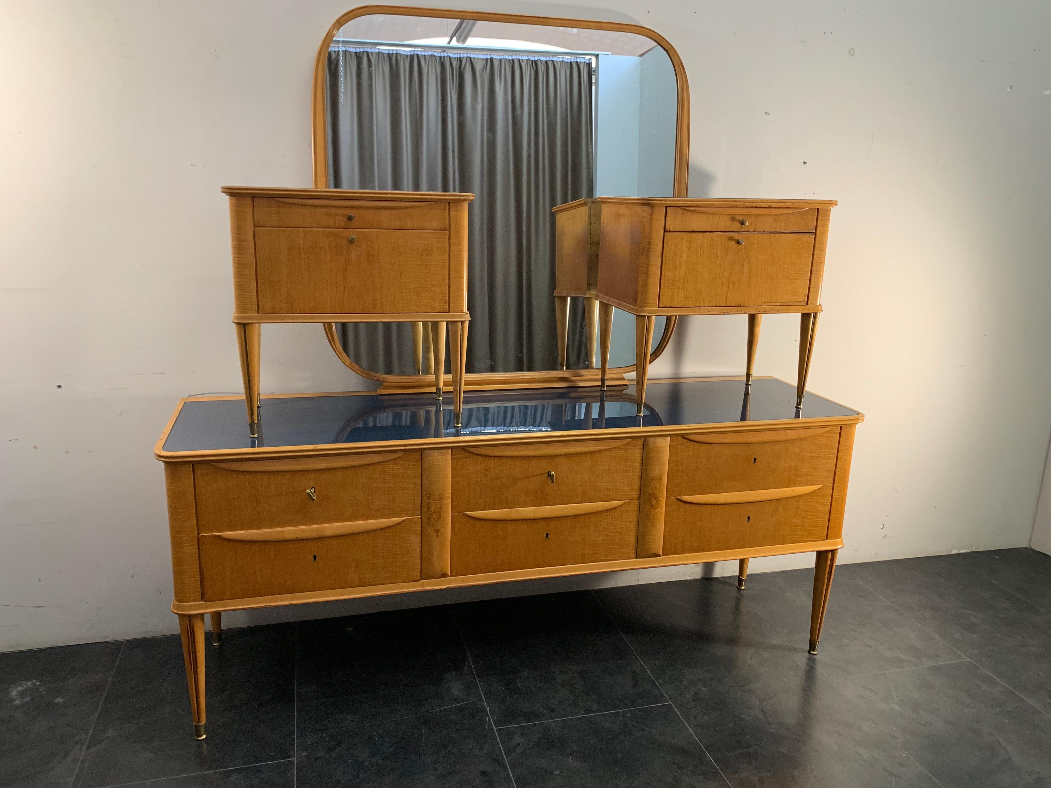 Kommode und Spiegel aus Ahornholz, 1950er Jahre, 2er-Set im Angebot 5