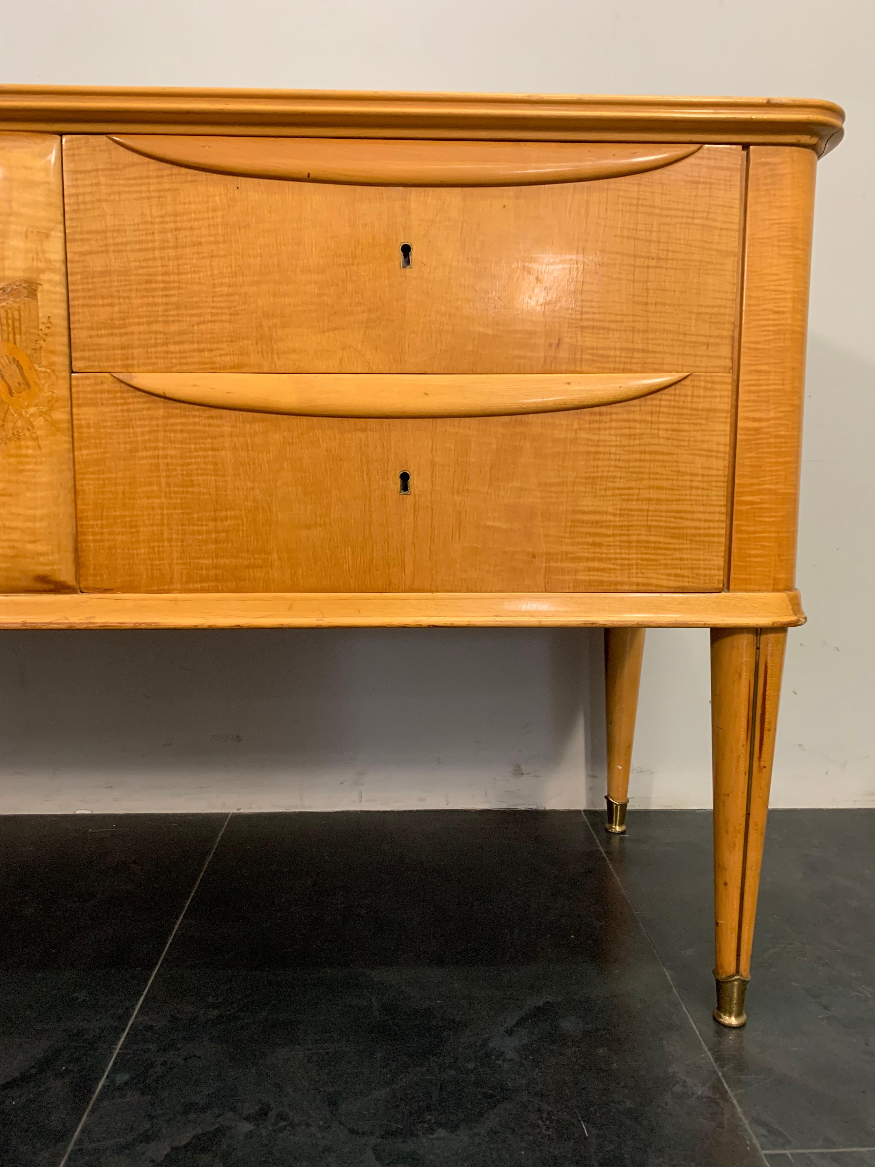 Mid-Century Modern Maple Dresser & Mirror, 1950s, Set of 2 For Sale