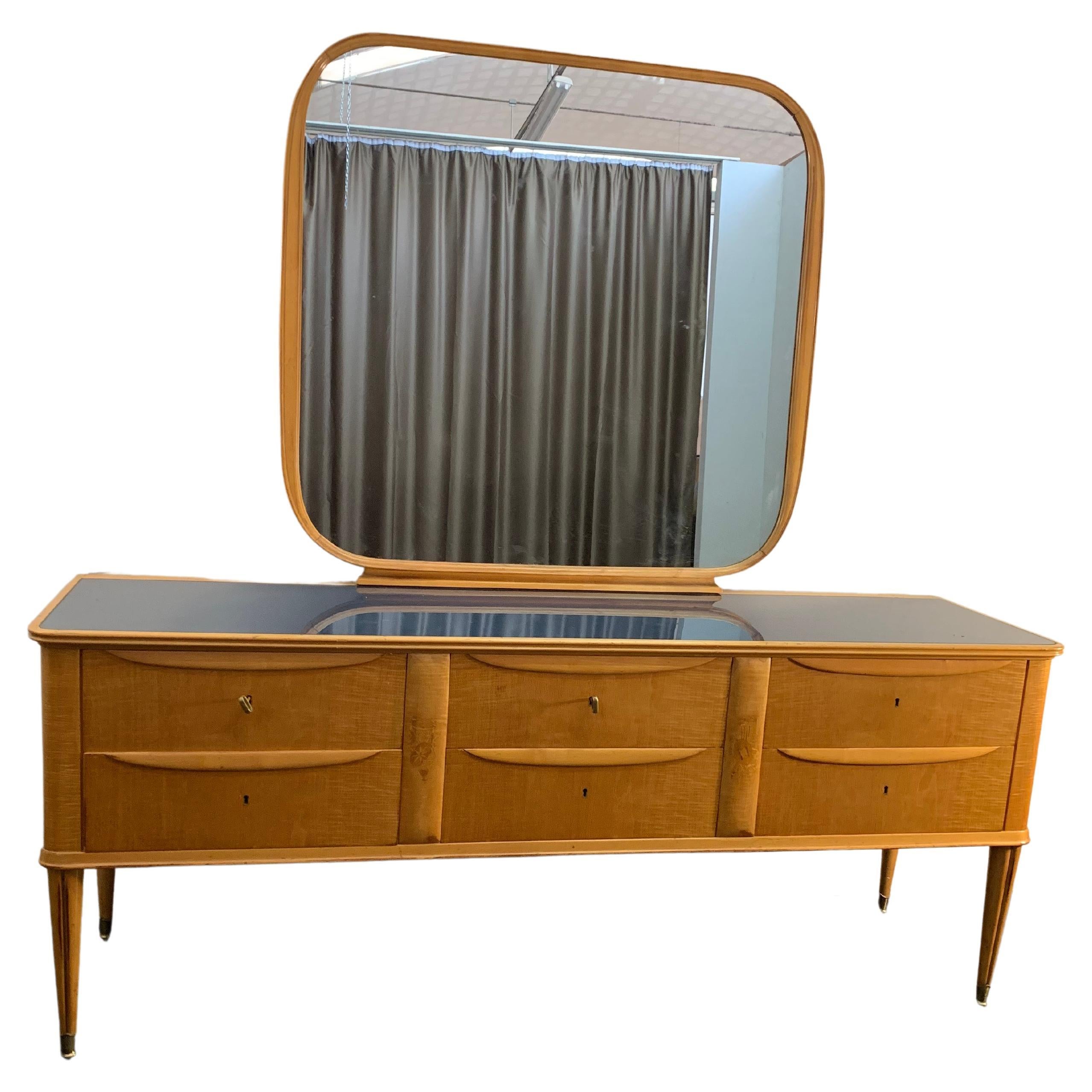 Maple Dresser & Mirror, 1950s, Set of 2