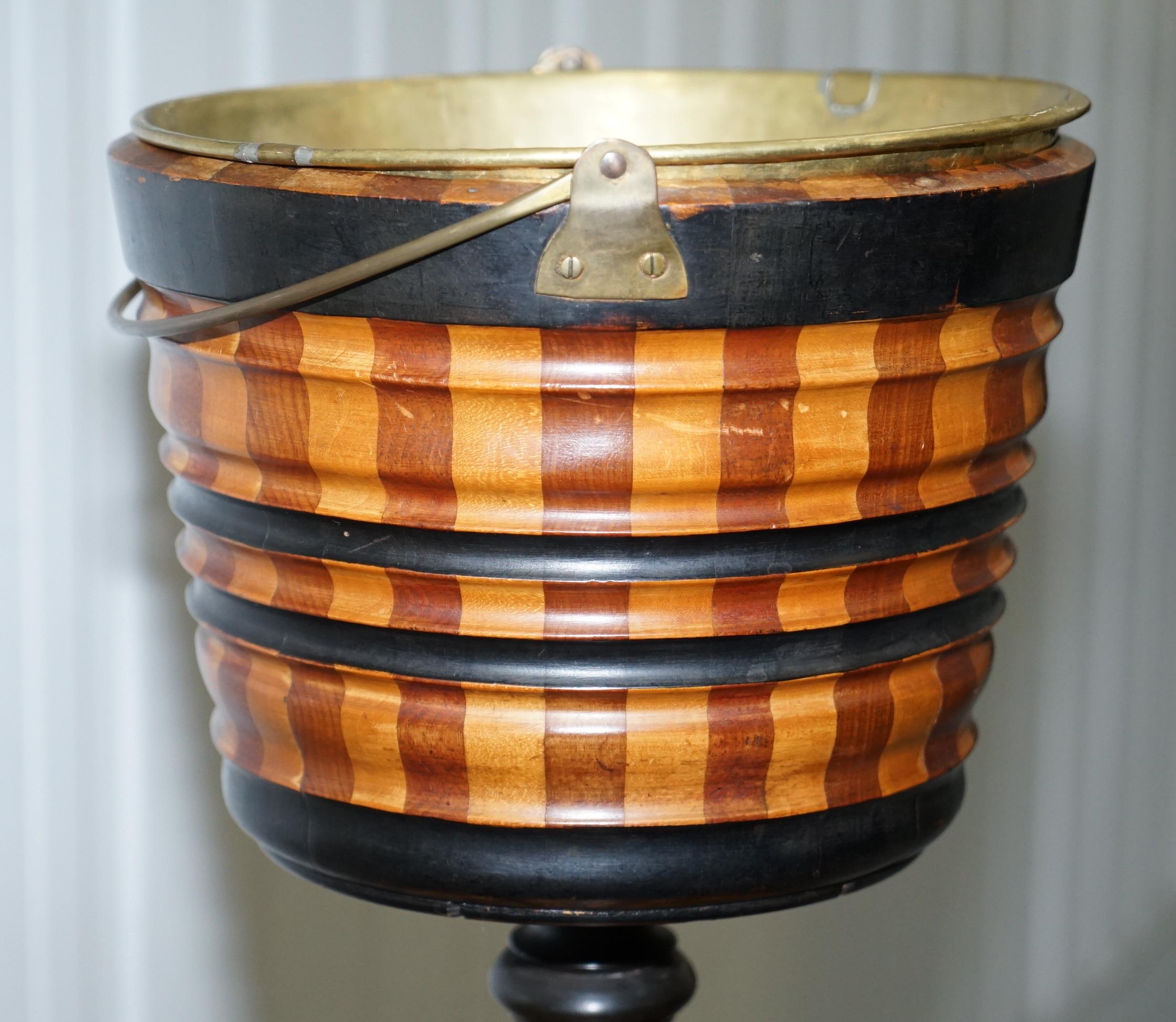 Maple & Ebony Biedermeier Peat Bucket for Coal Brass Lined Great Bin Planter 5
