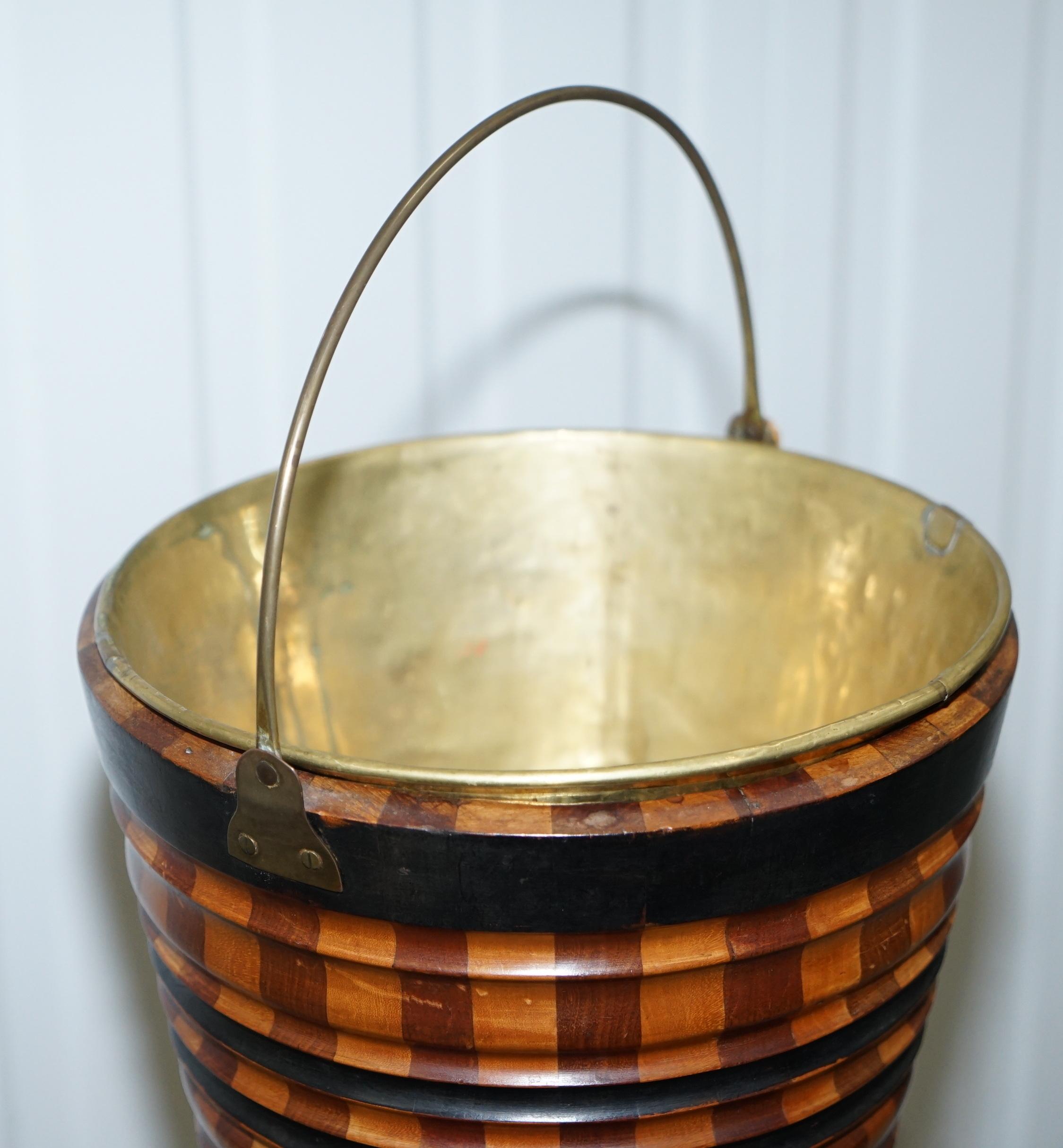 Maple & Ebony Biedermeier Peat Bucket for Coal Brass Lined Great Bin Planter 7