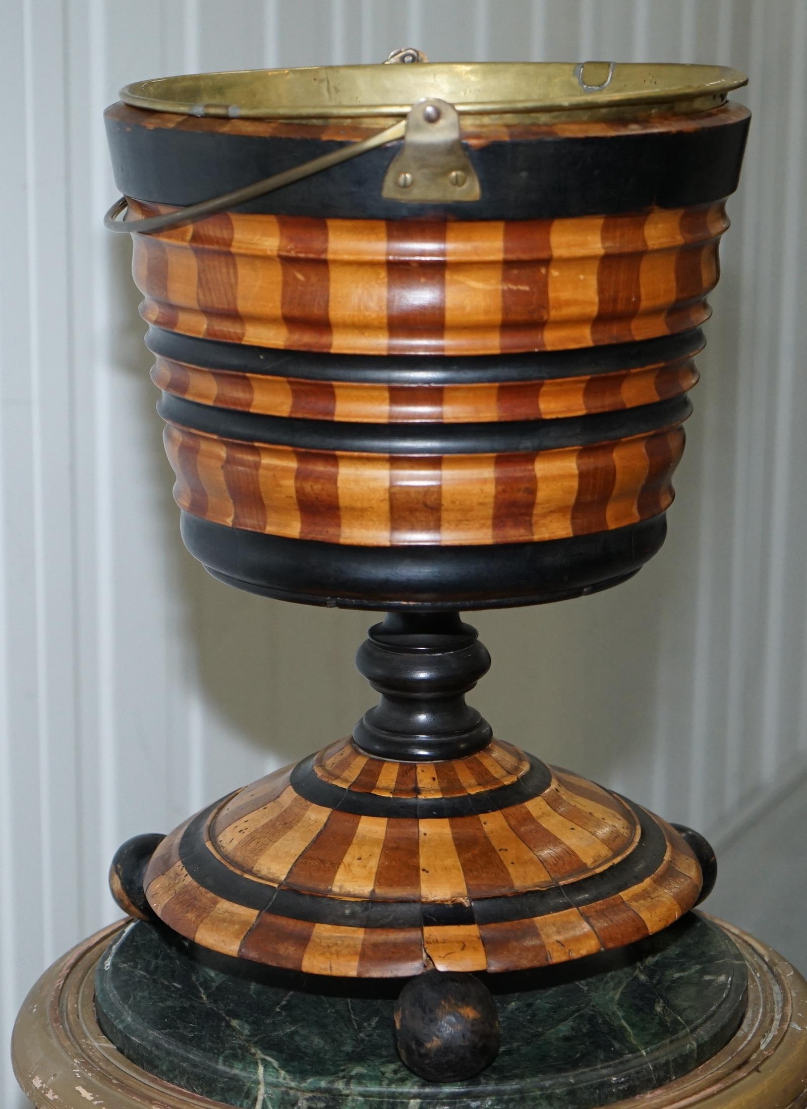 Maple & Ebony Biedermeier Peat Bucket for Coal Brass Lined Great Bin Planter 4