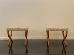 Maple & Fabric Poufs attributed to Paolo Buffa, 1940s, Set of 2