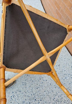 Maple Faux Bamboo Tapestry Upholstered Arm Chairs, a Pair