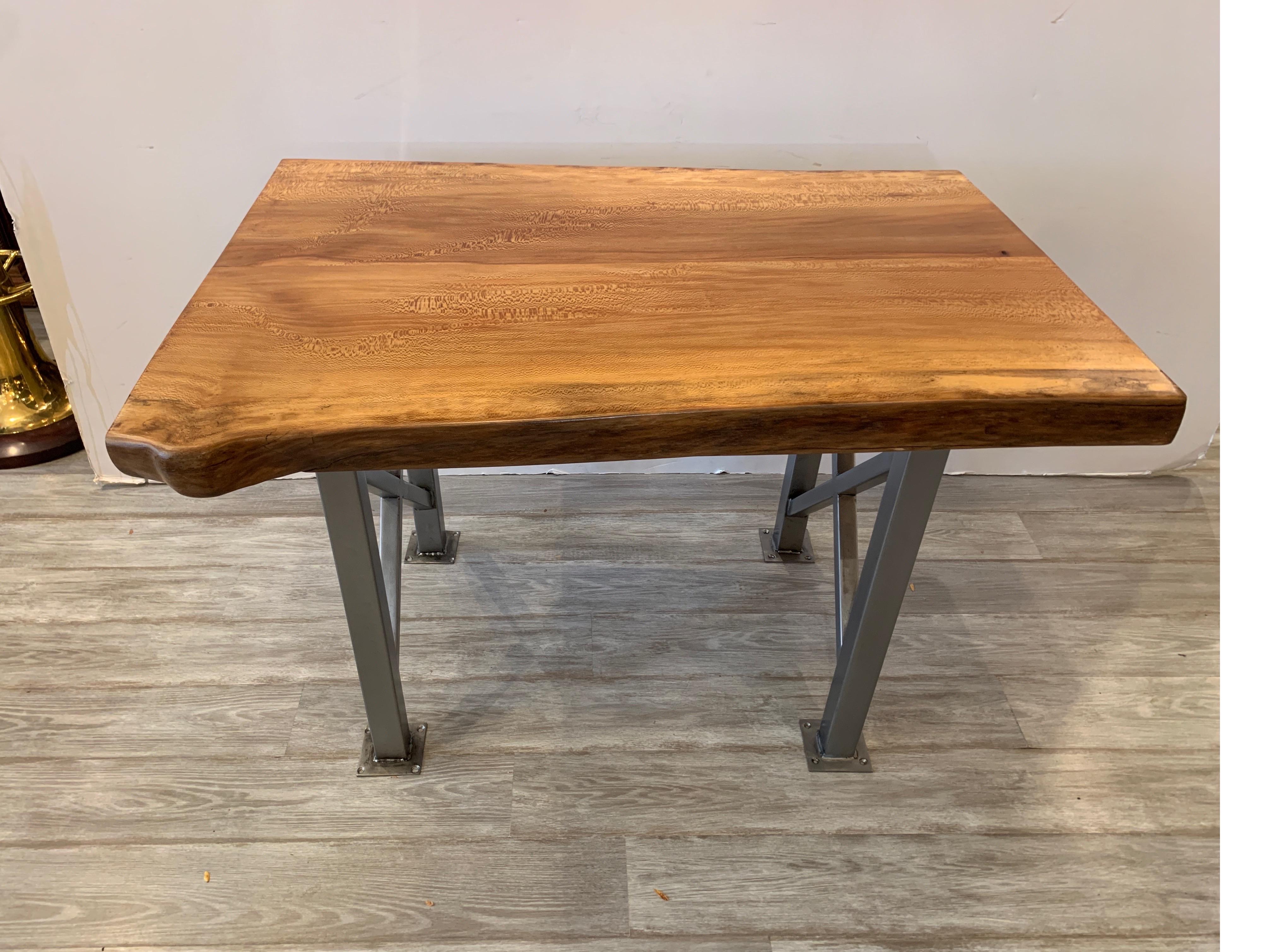 North American Maple Freeform Table with Industrial Steel Base For Sale