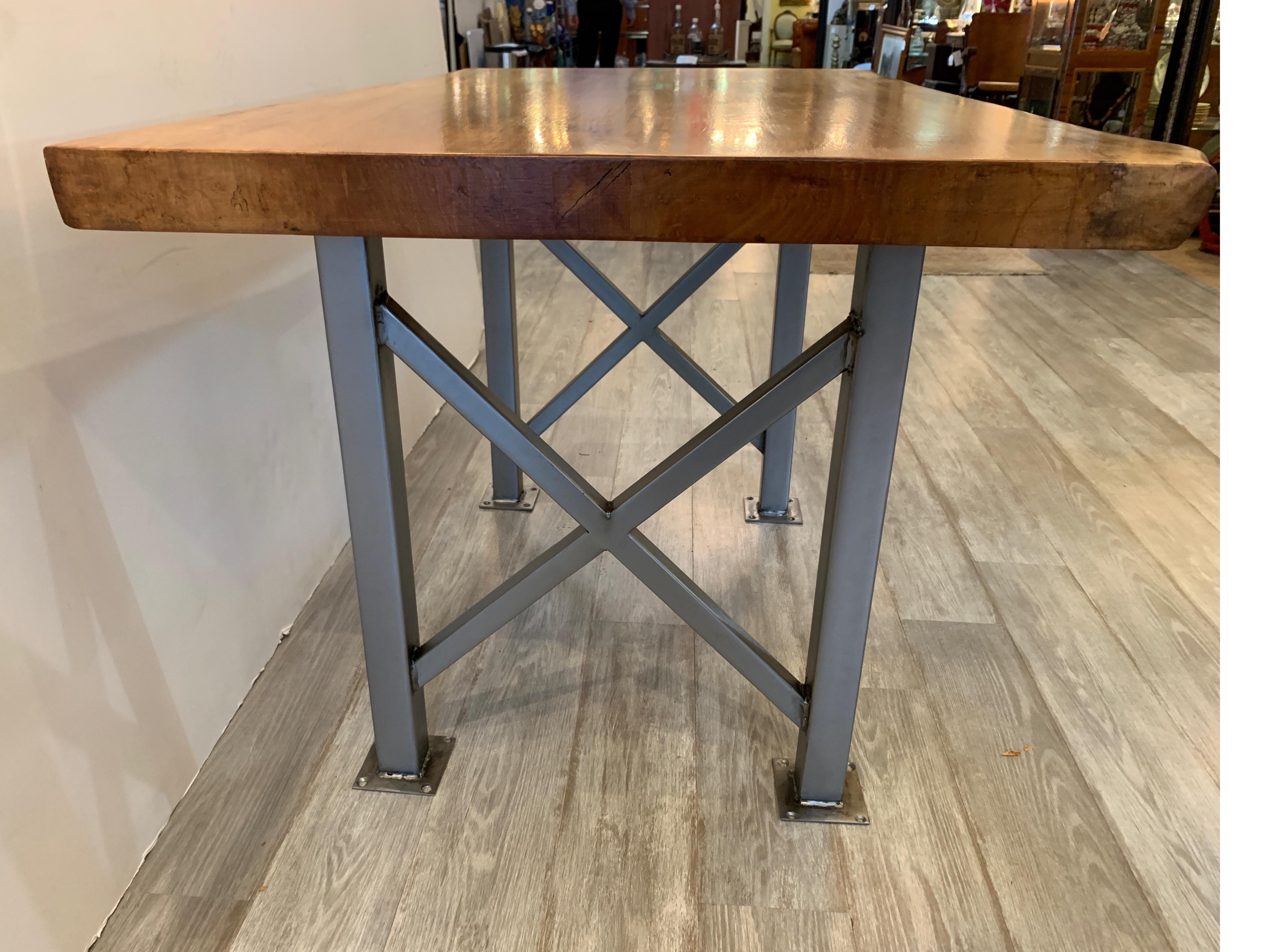Contemporary Maple Freeform Table with Industrial Steel Base For Sale