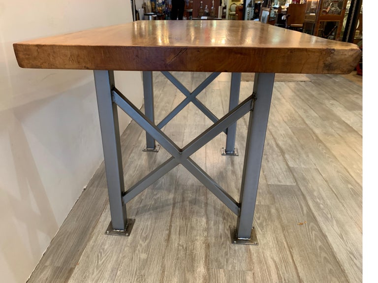 Image showcasing Maple Freeform Table with Industrial Steel Base For Sale at 1stDibs