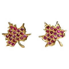 Maple Leaf Designed Burma Unheated ruby earring