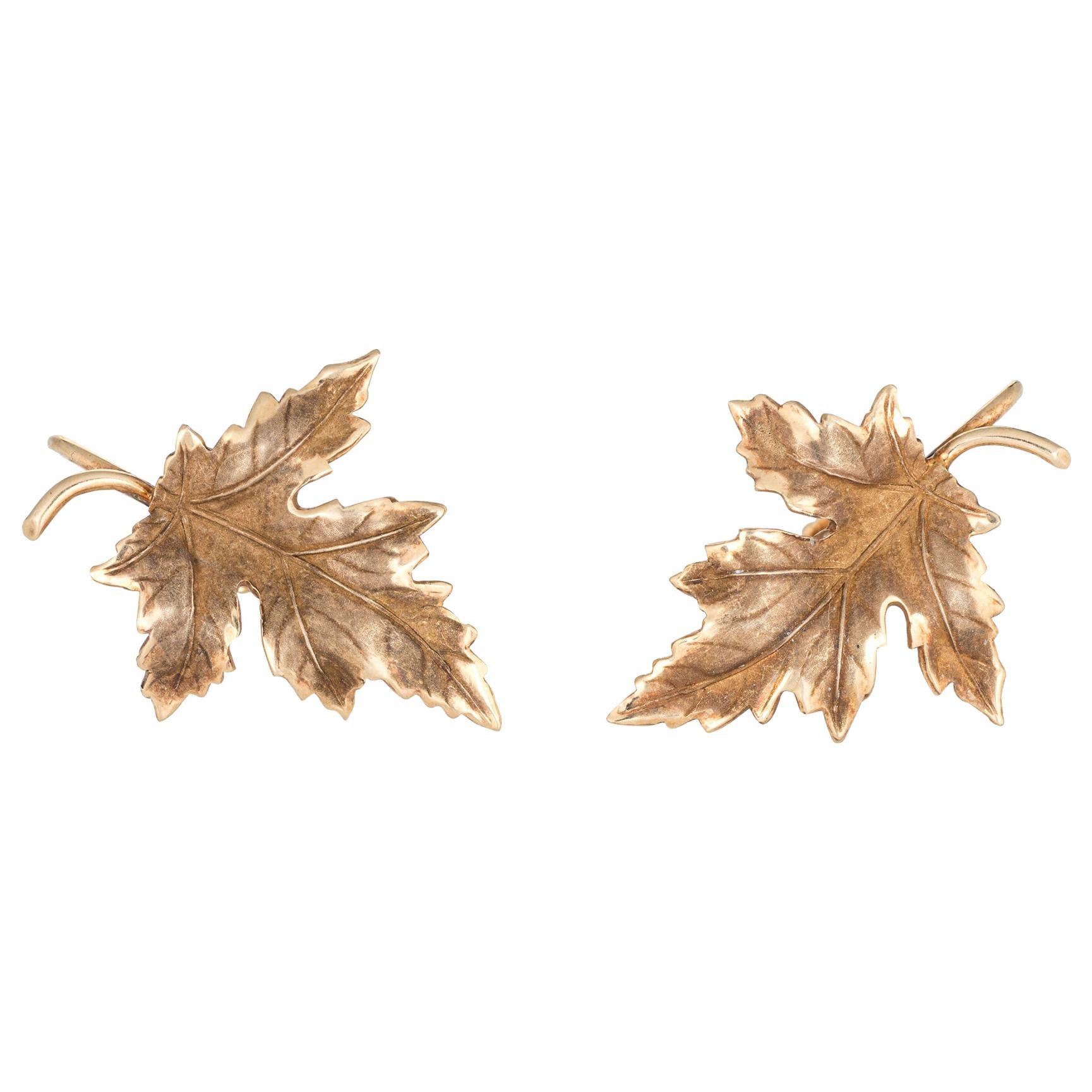 Maple Leaf Earrings Vintage 14 Karat Gold Screw Backings Estate Fine Jewelry For Sale