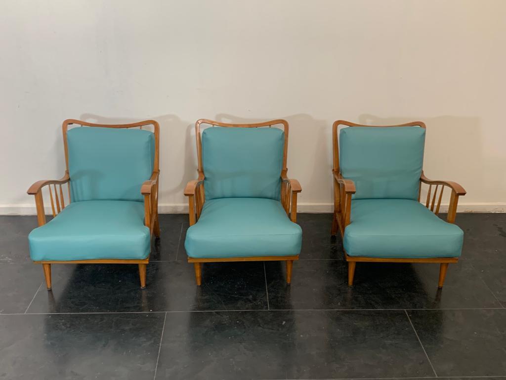 3 fauteuils en érable de Paolo Buffa, années 1950.